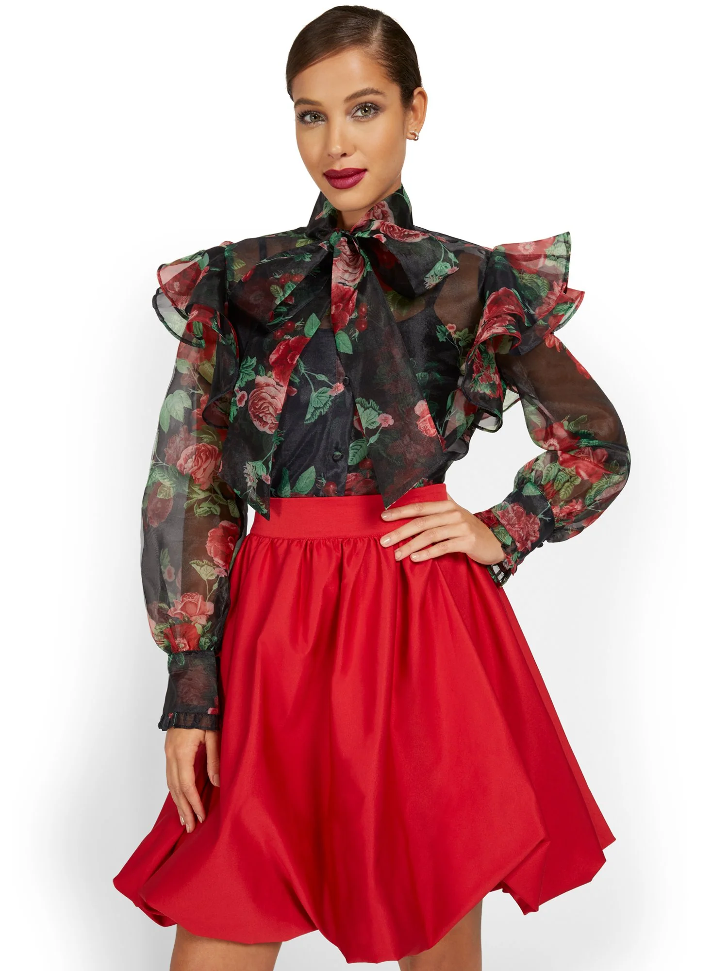 Floral-Print Organza Blouse
