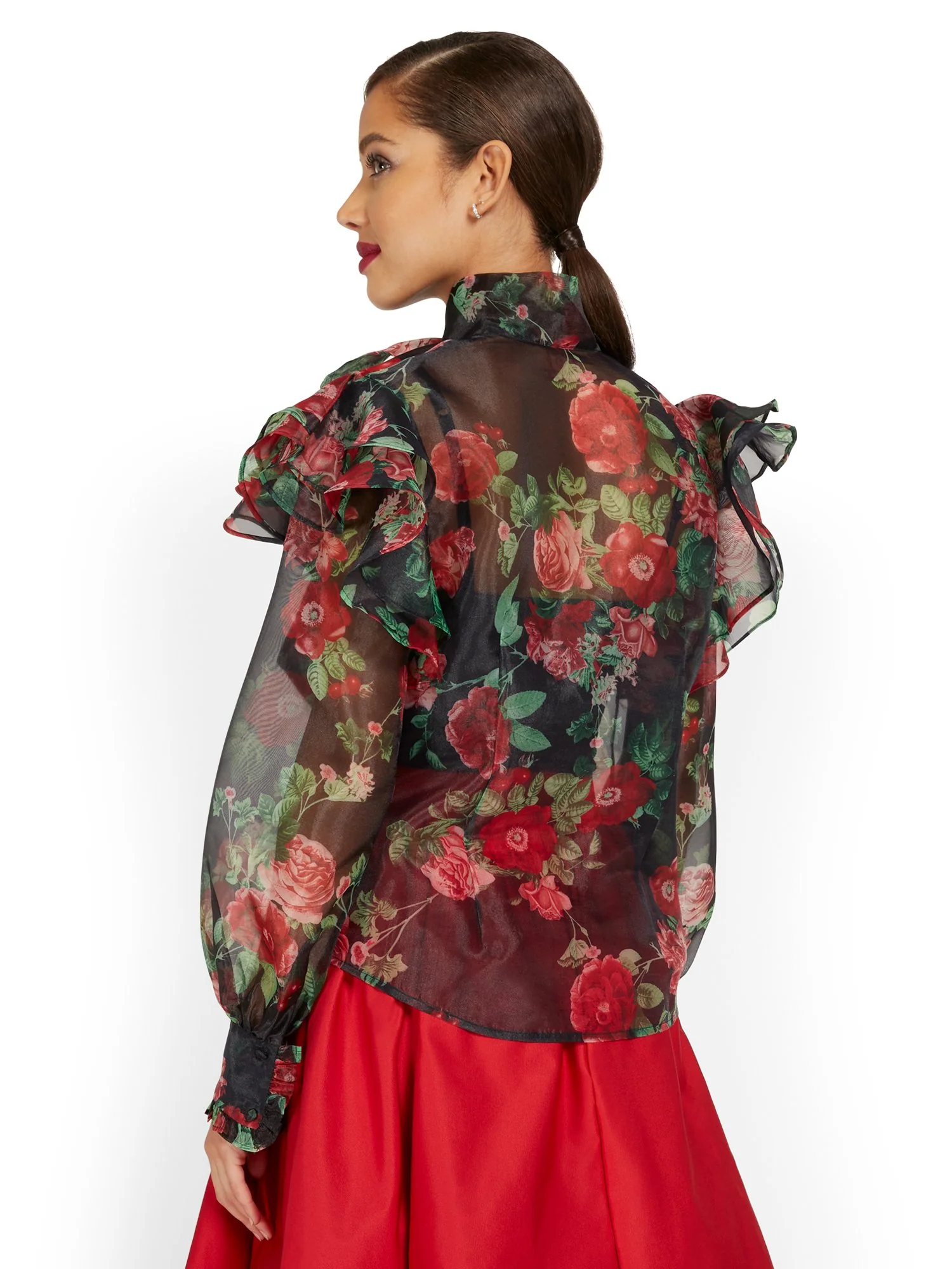 Floral-Print Organza Blouse - Image 3