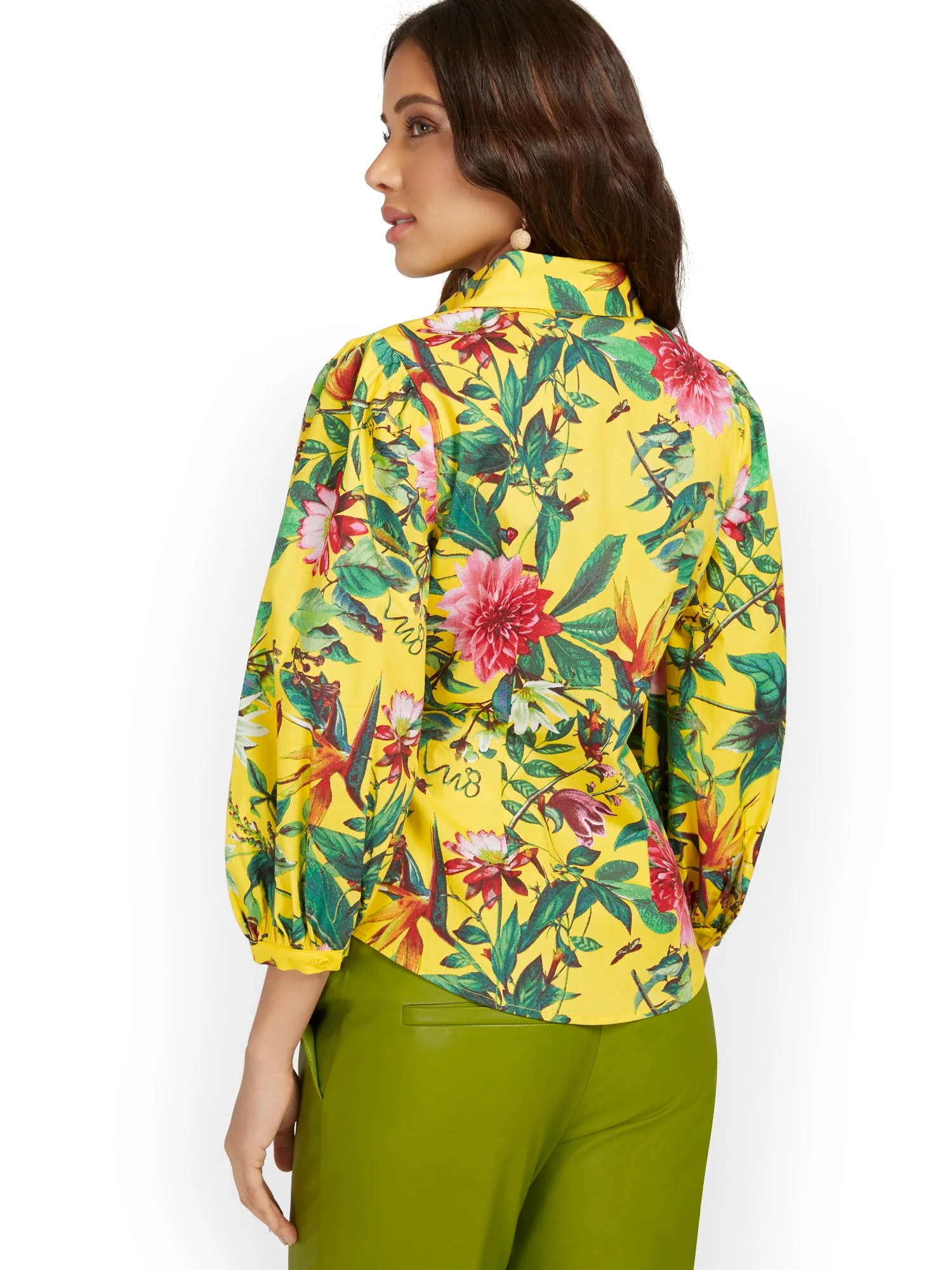 Floral-Print Puff-Sleeve Poplin Shirt - Image 3
