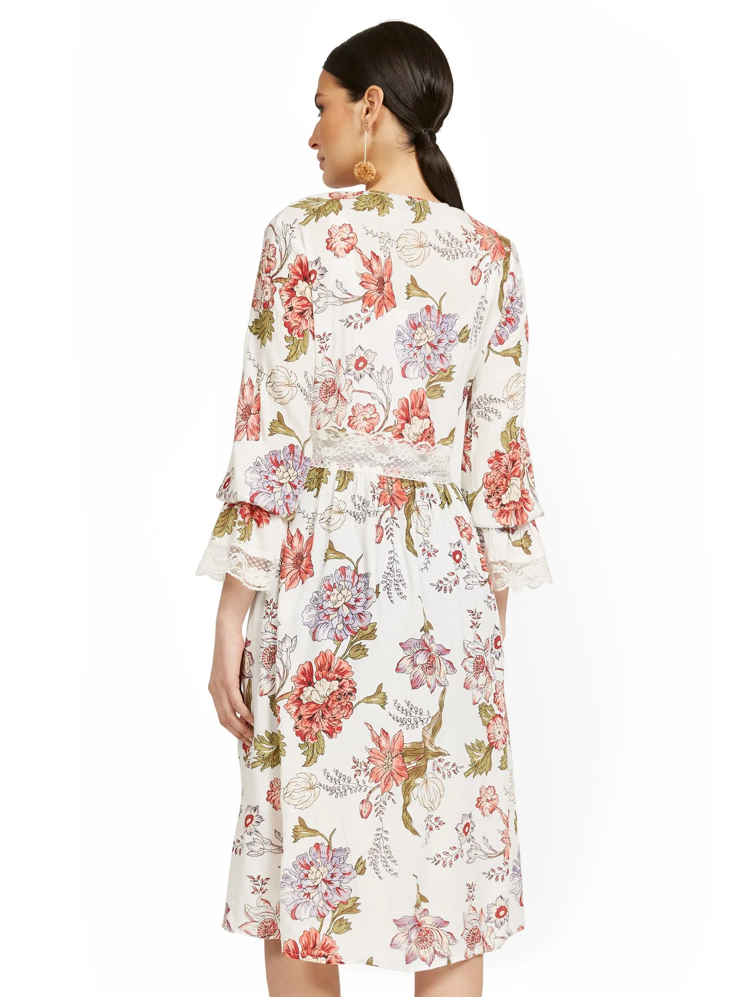Floral-Print Sheer Lace-Up Kimono Top - Image 3