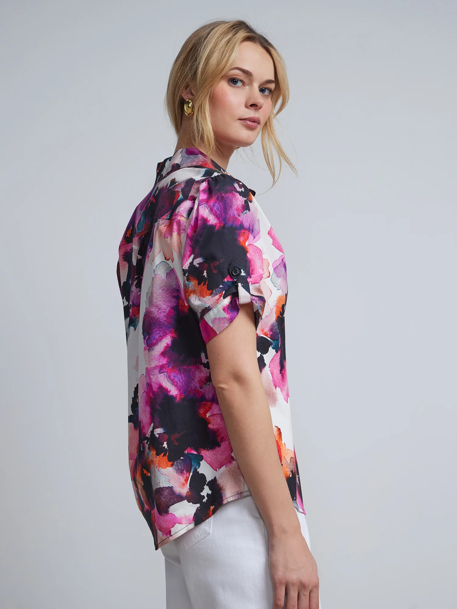 Floral Button-Front Secret Snap - NY&C Madison Shirt® - Image 2