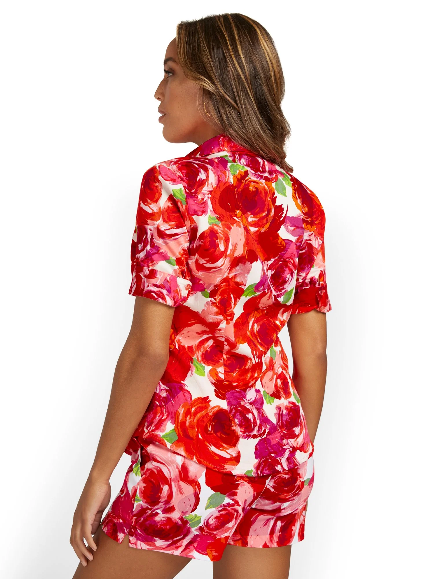 Floral-Print Short-Sleeve Ruched Button-Front Secret Snap - NY&C Madison Shirt® - Image 3
