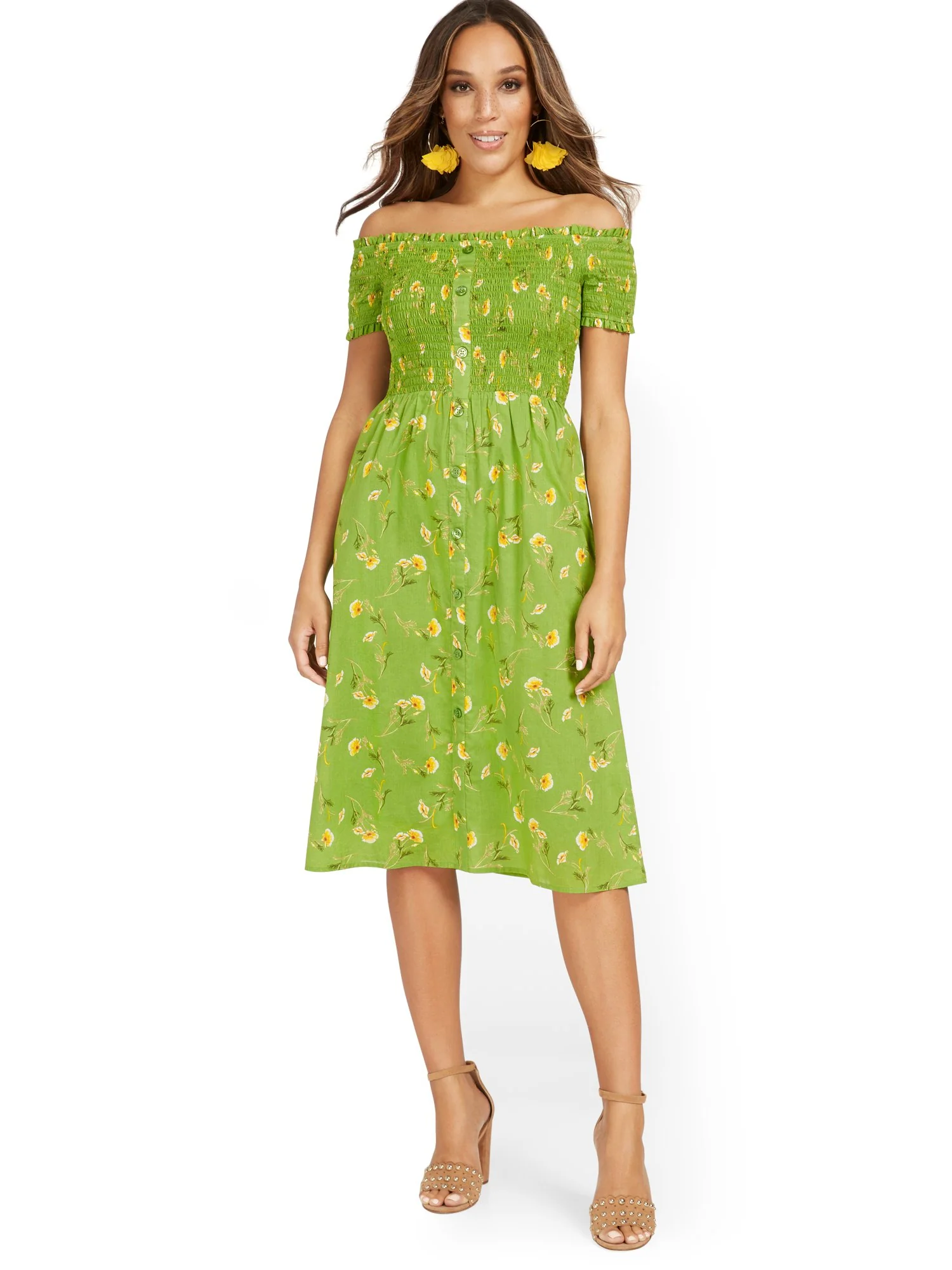 Floral-Print Smocked Off-The-Shoulder Midi Dress - Image 2