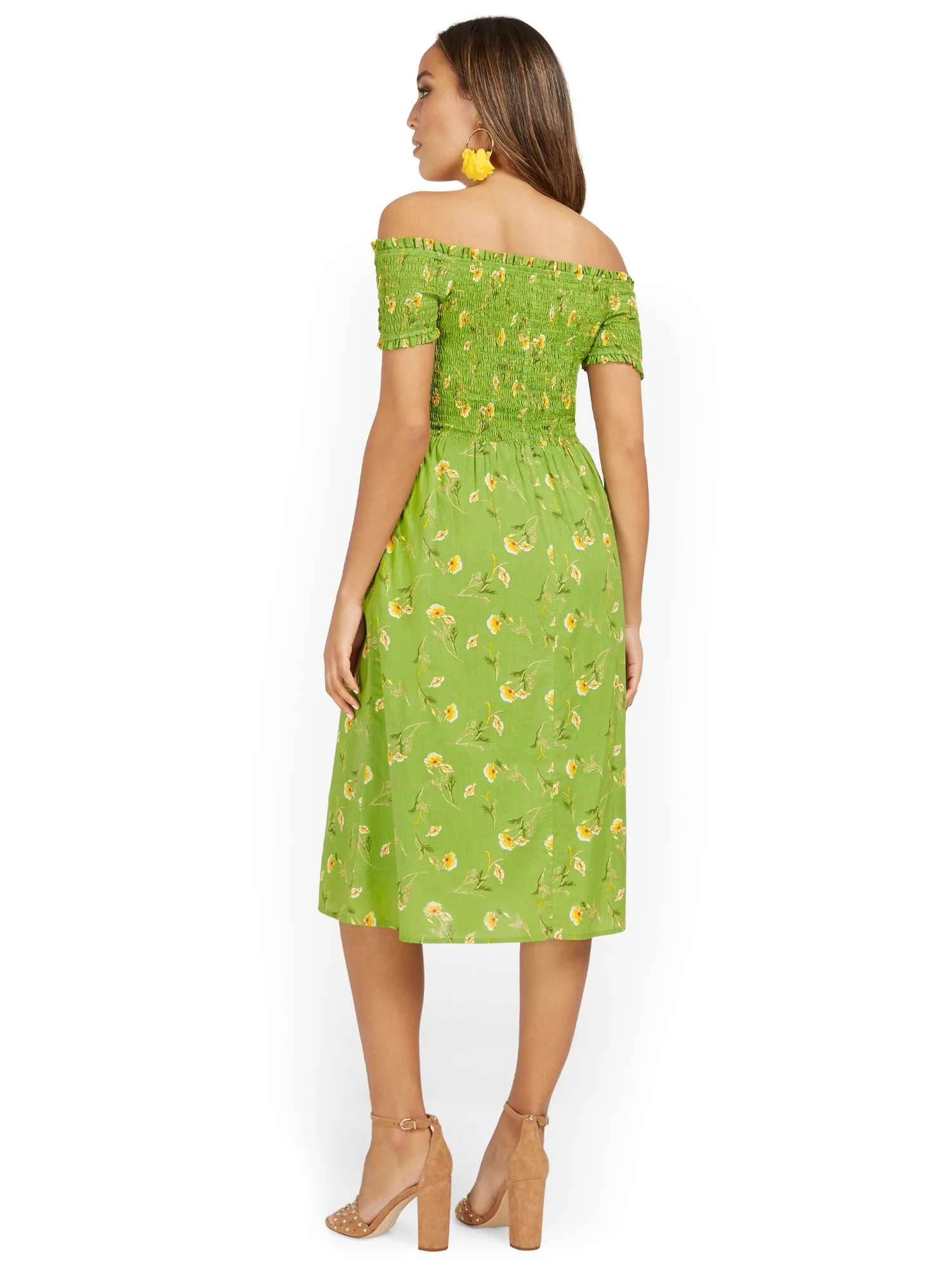 Floral-Print Smocked Off-The-Shoulder Midi Dress - Image 3