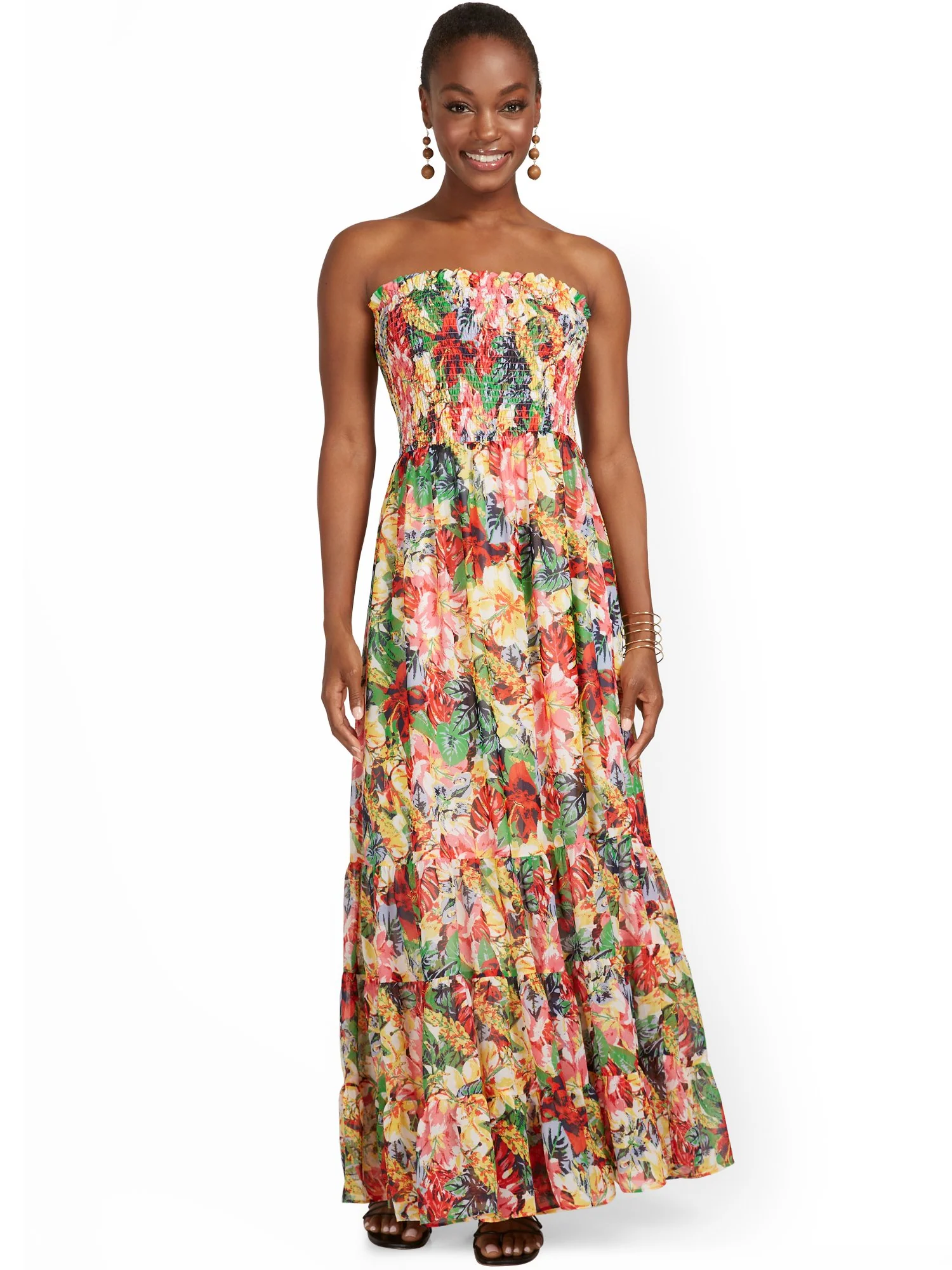 Floral-Print Strapless Maxi Dress