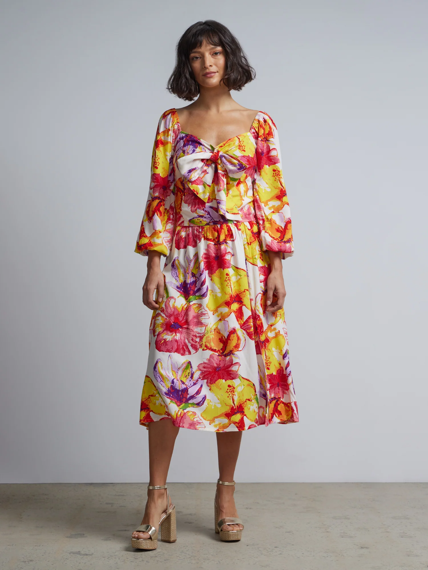 Floral-Print Tie-Front Balloon-Sleeve Top - Image 5