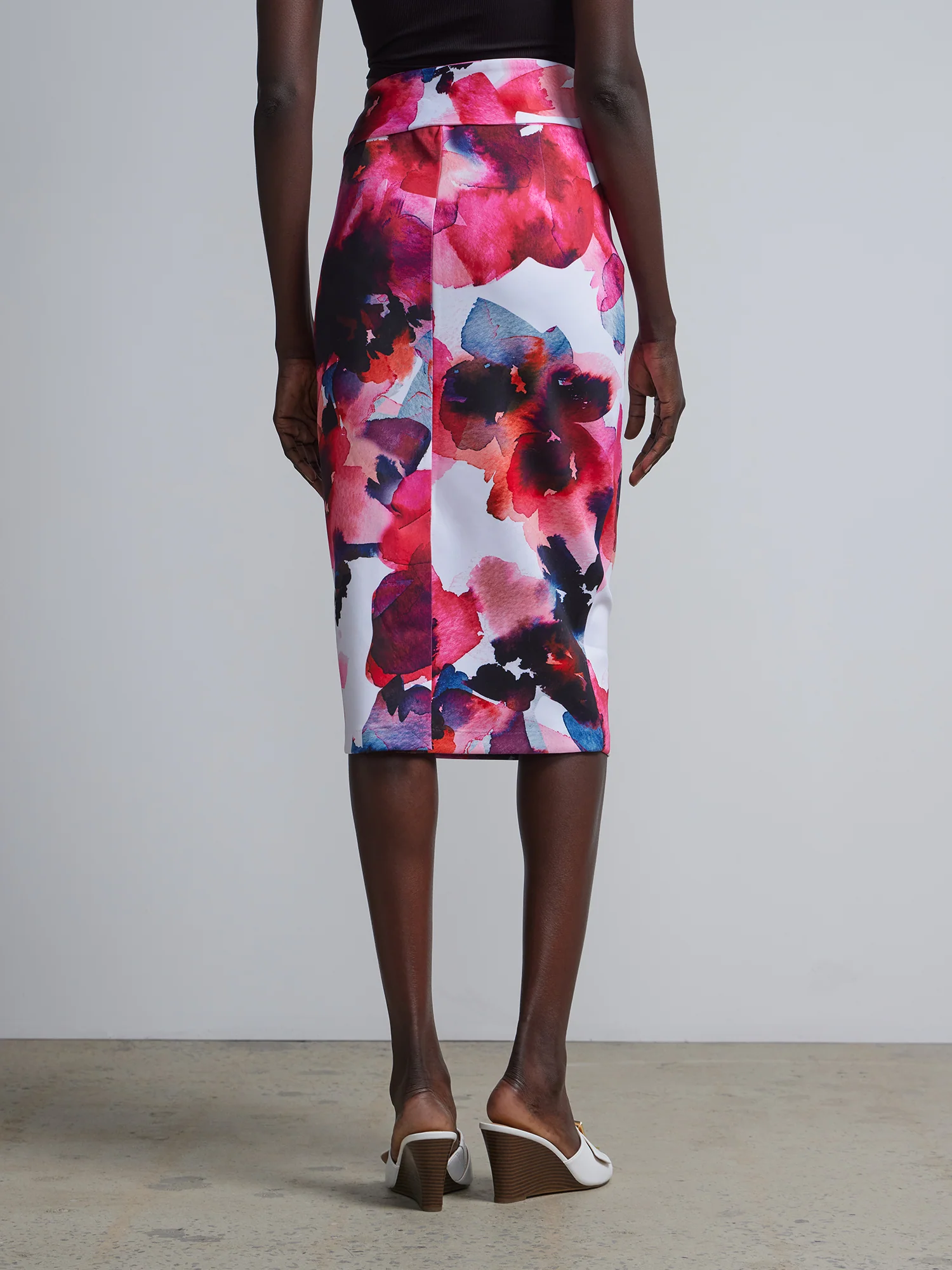 Floral-Print Tie-Front Scuba Pencil Skirt - Image 3
