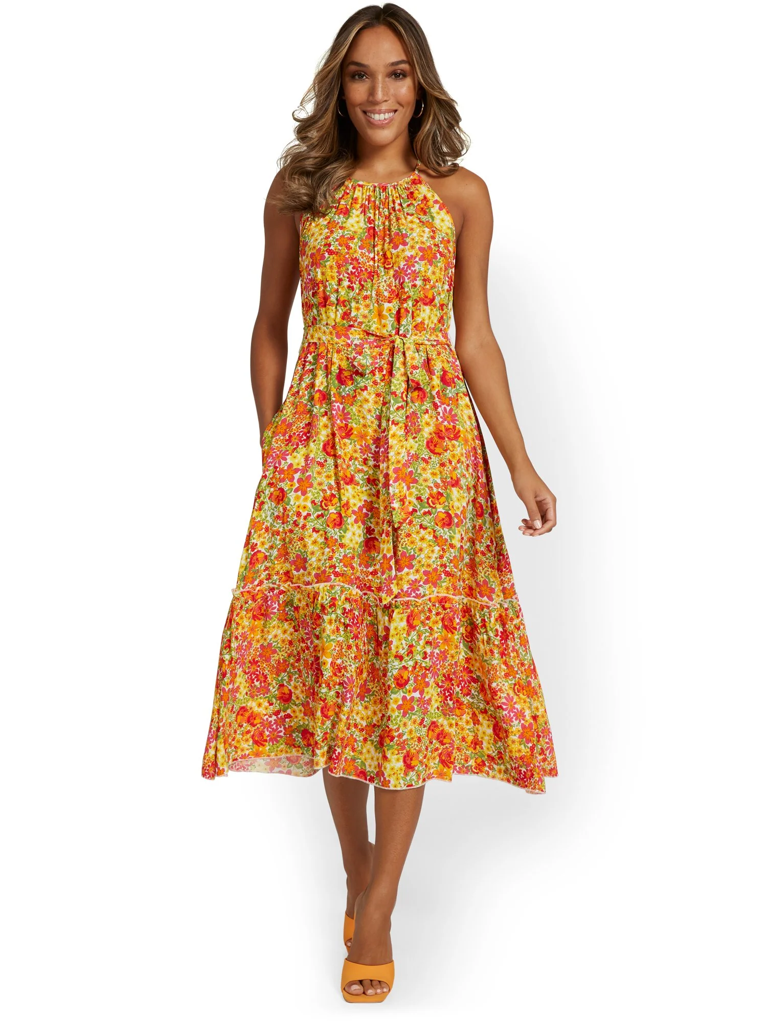Floral-Print Tiered Halterneck Midi Dress - Image 5