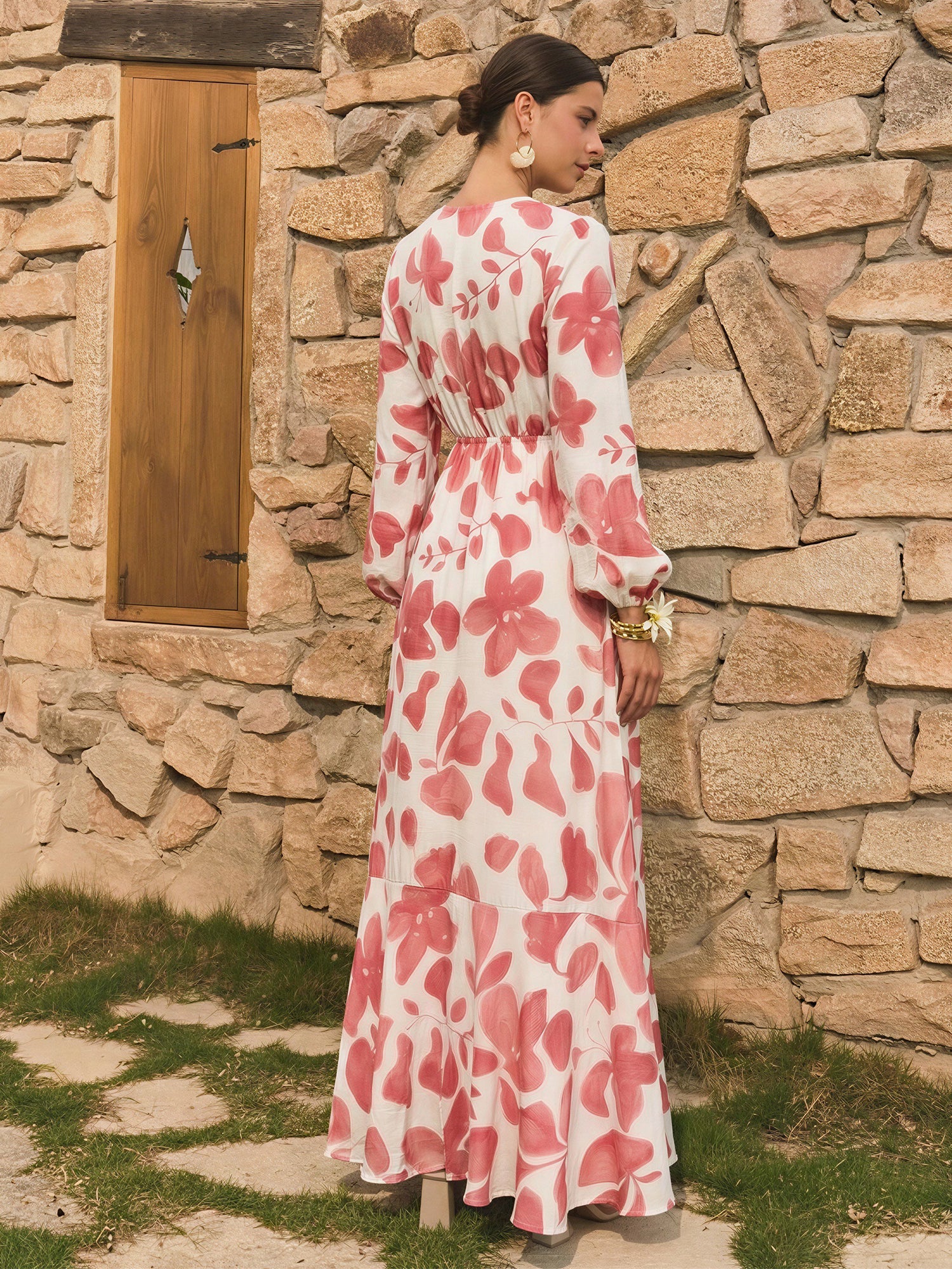 Floral Printed V-Neck Midi Dress - Image 3