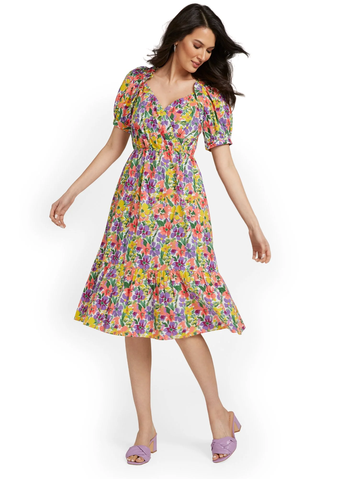 Floral Puff-Sleeve Midi Dress - Image 4