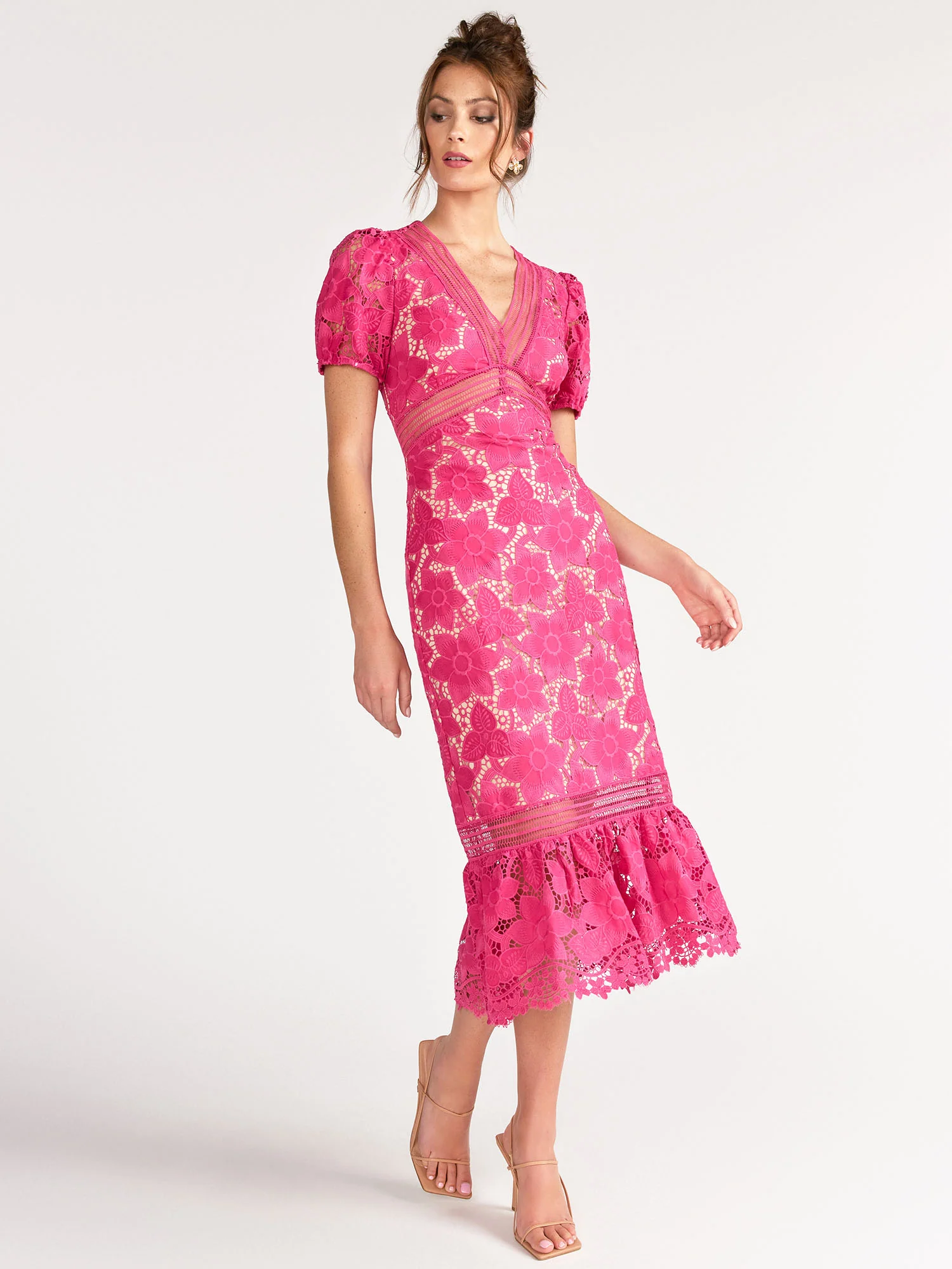 Just Me Floral Puff Sleeves Ruffle Mesh Lace Dress - Brands We Love - Image 3