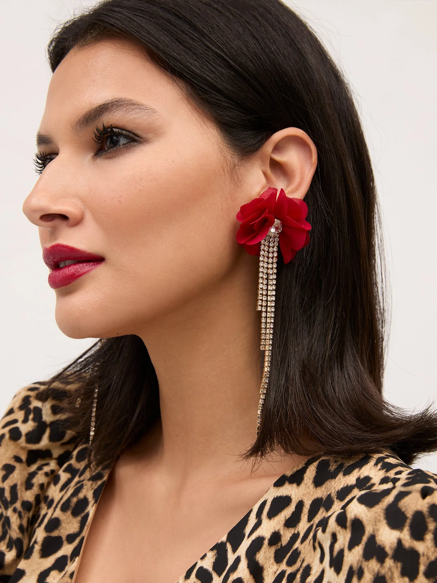 Floral Rhinestone Drop Earrings - Image 6