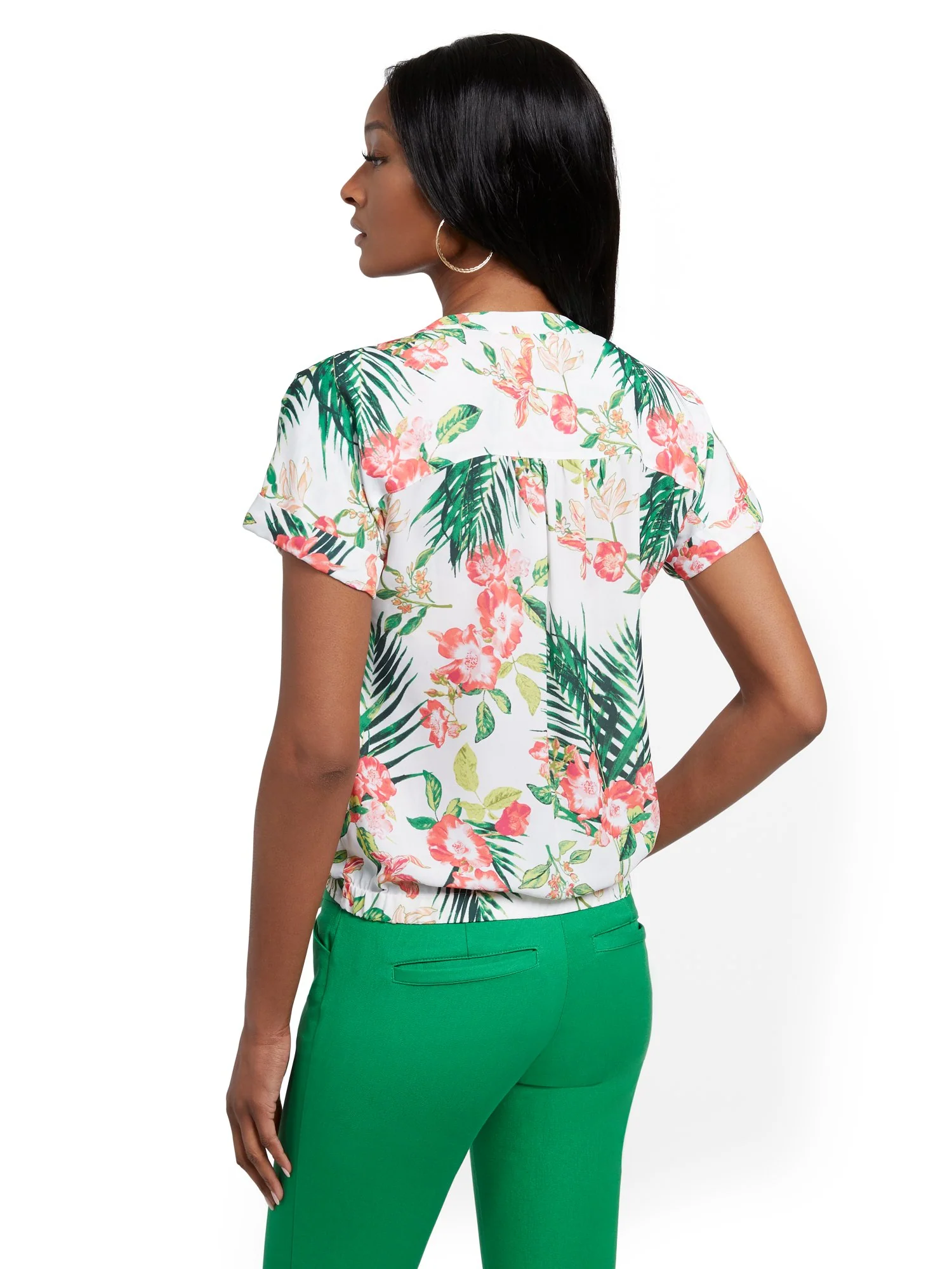 Floral Tie-Front Short-Sleeve Blouse - Image 3