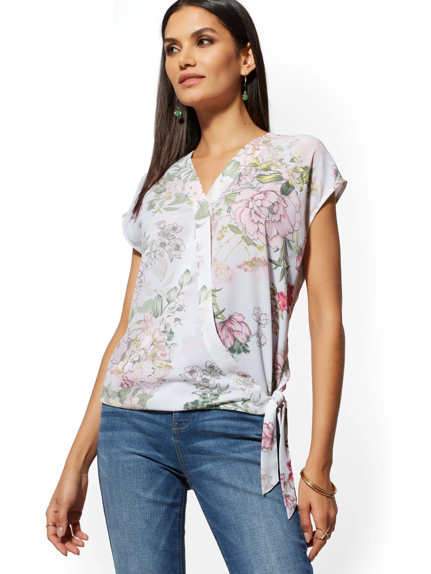 Floral Tie-Front Wrap Blouse - Image 6