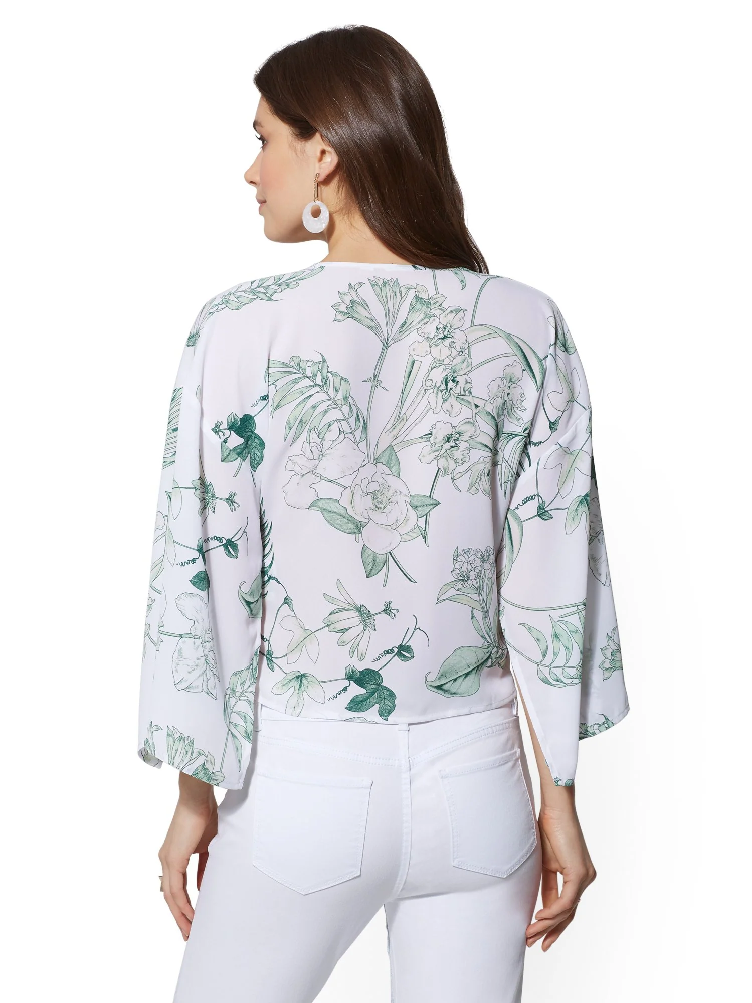 Floral V-Neck Tie-Front Blouse - Image 3