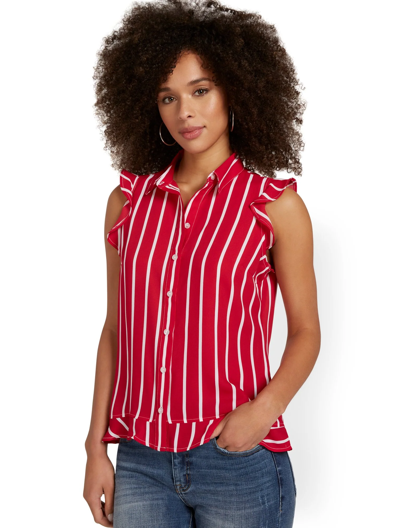 Flounce-Sleeve Stripe Shirt - Image 2