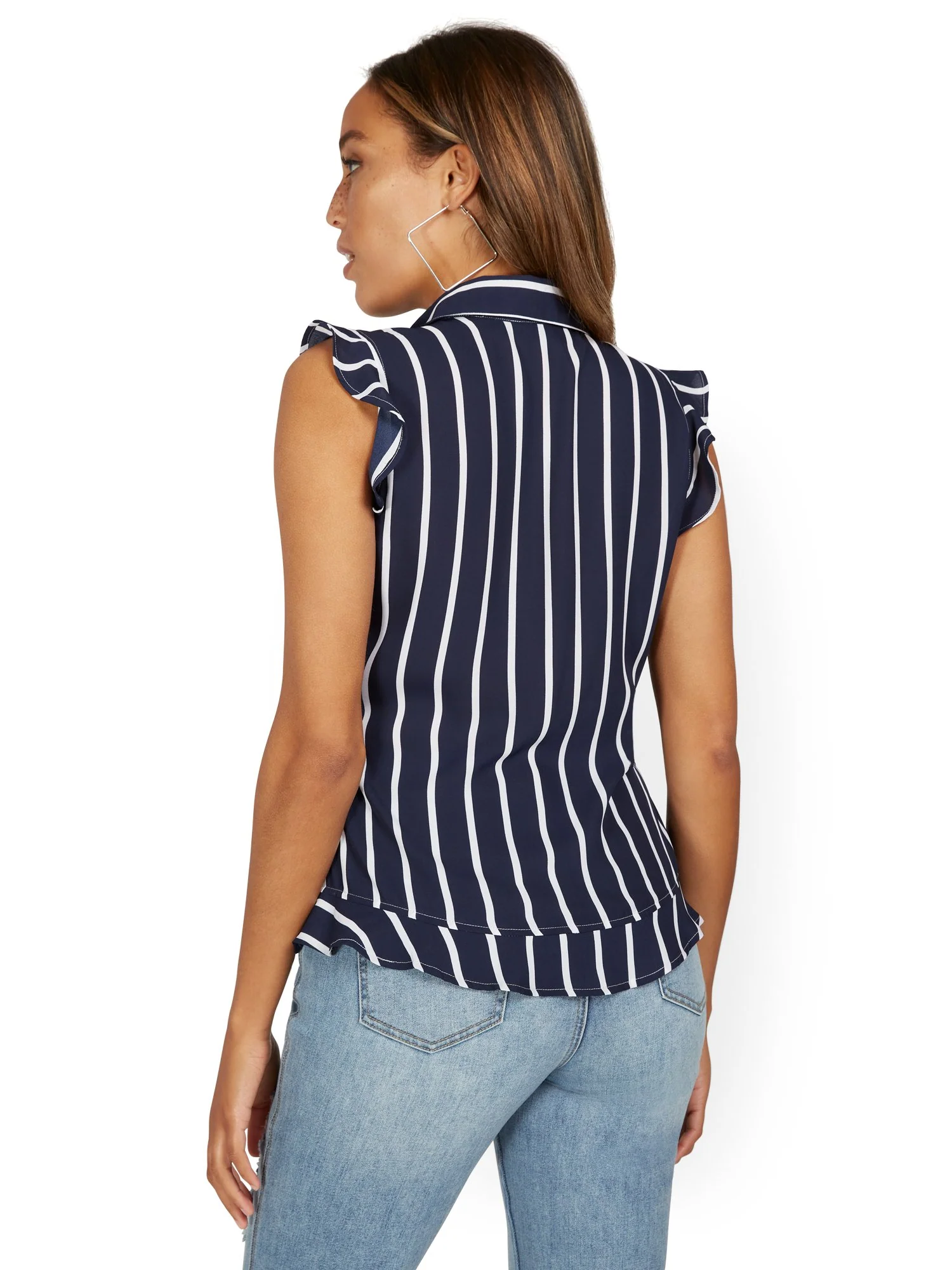 Flounce-Sleeve Stripe Shirt - Image 5