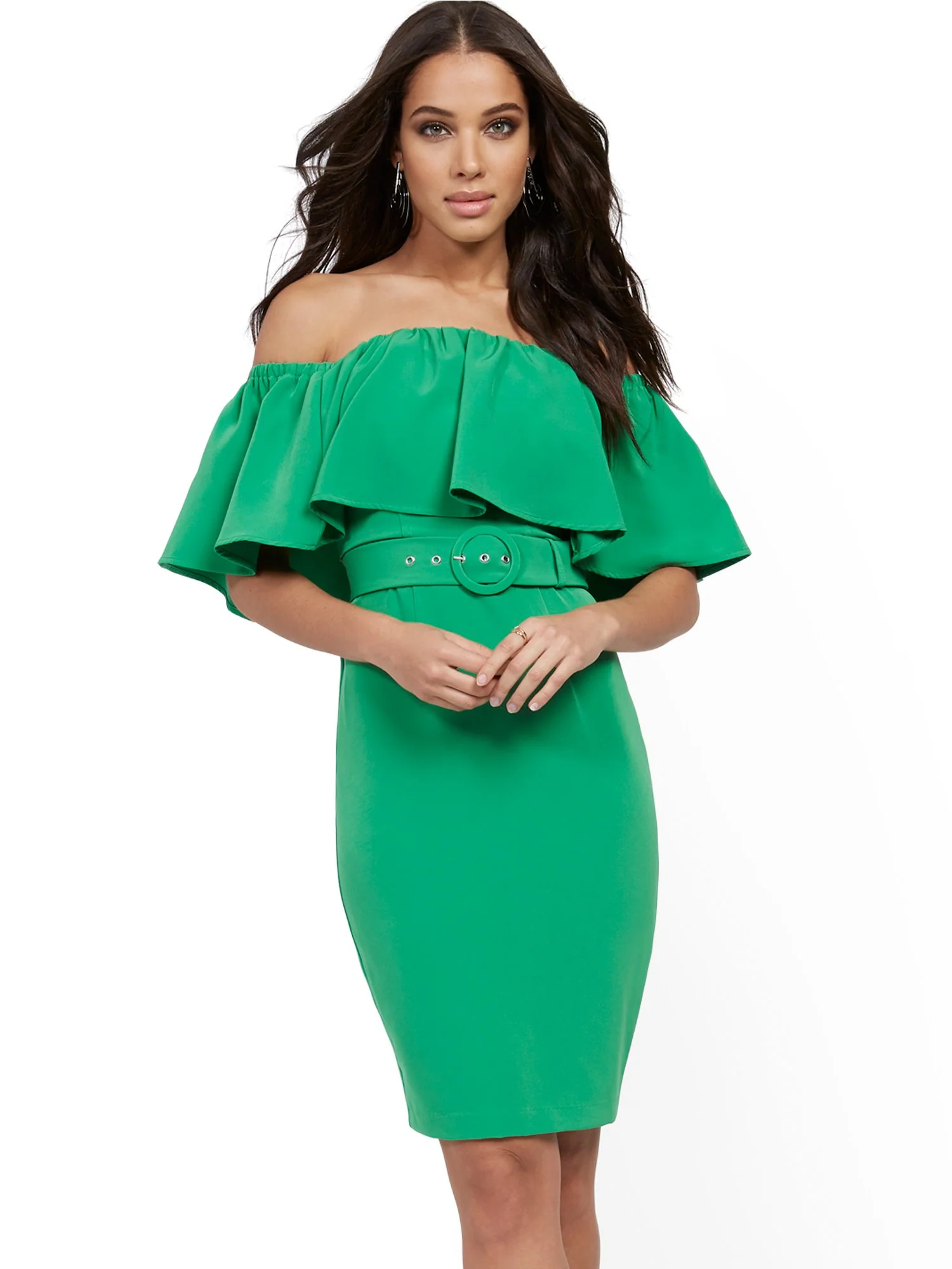 Flounced Off-The-Shoulder Sheath Dress - Image 7