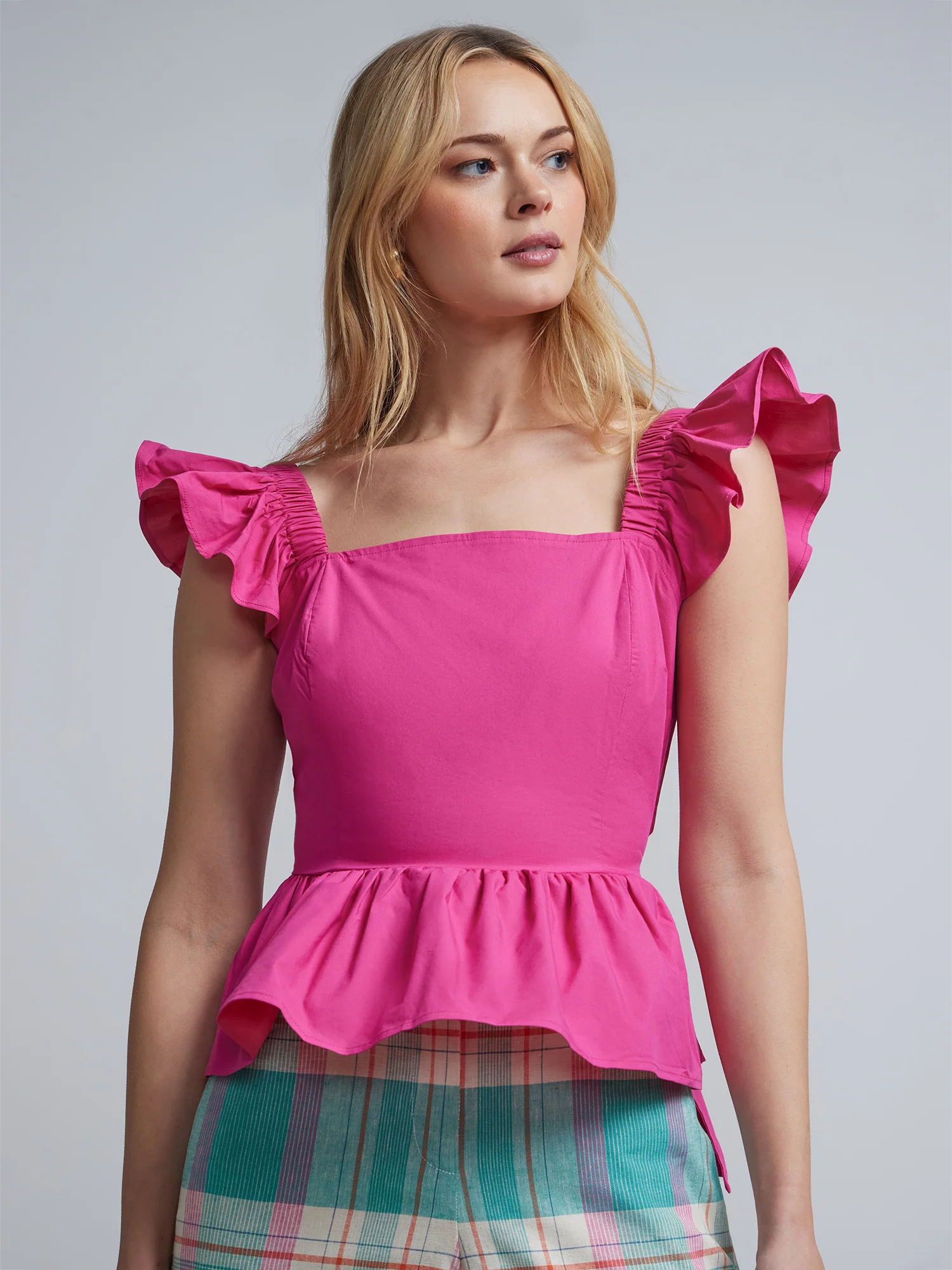 Flutter-Sleeve Back-Bow Peplum Top - Image 6