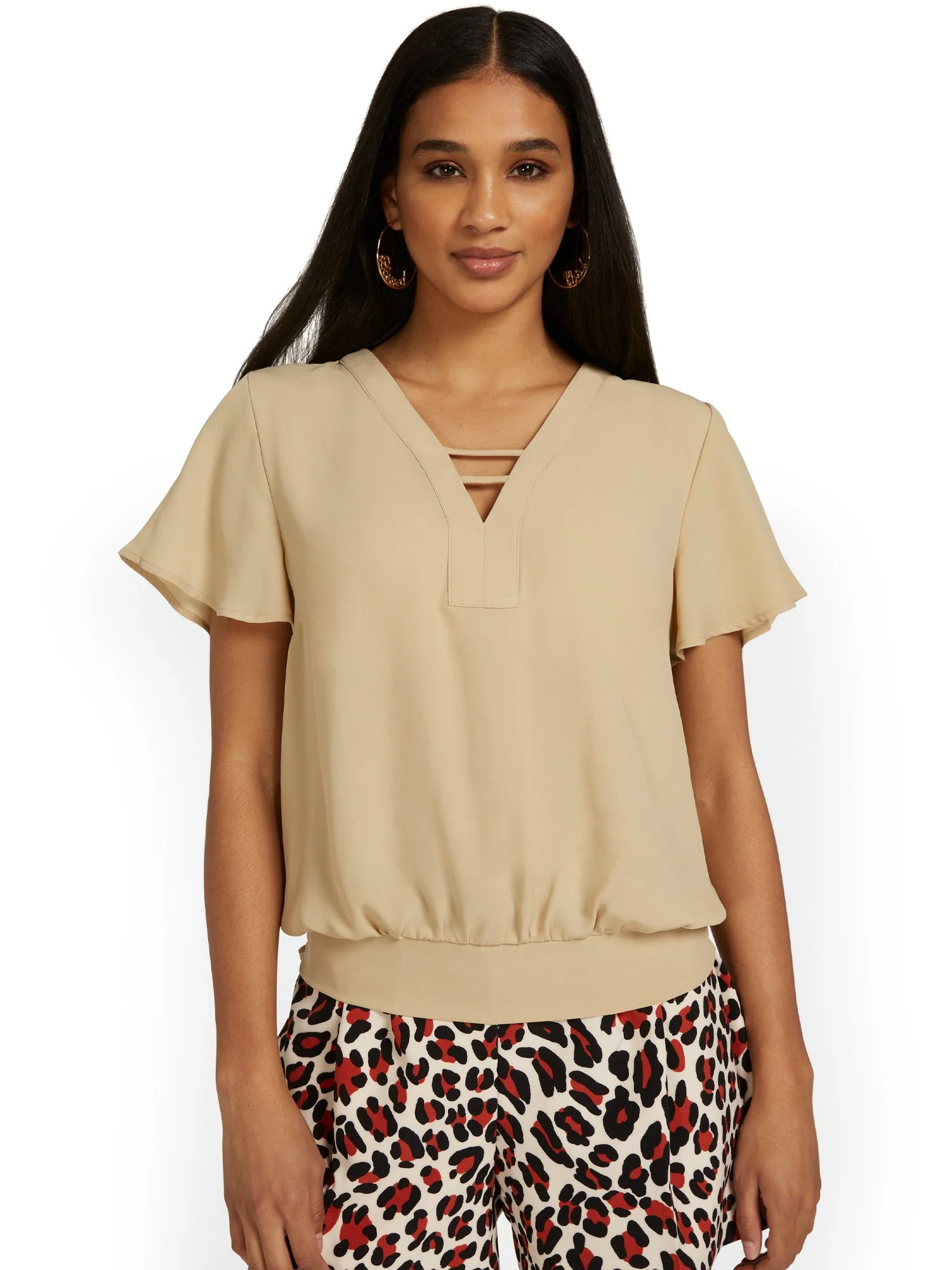 Flutter-Sleeve Banded Blouse - Image 11