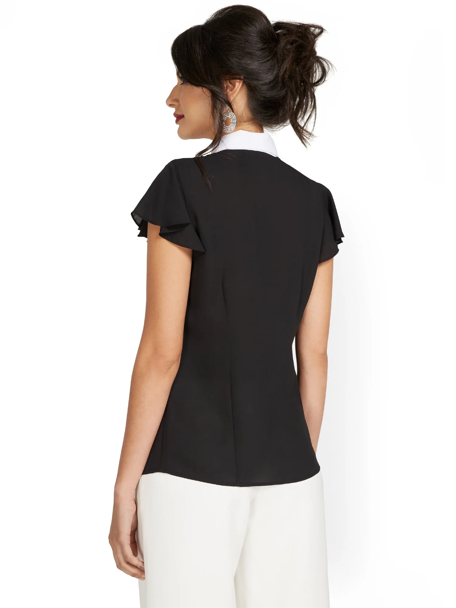 Flutter-Sleeve Bow-Neck Blouse - Image 3