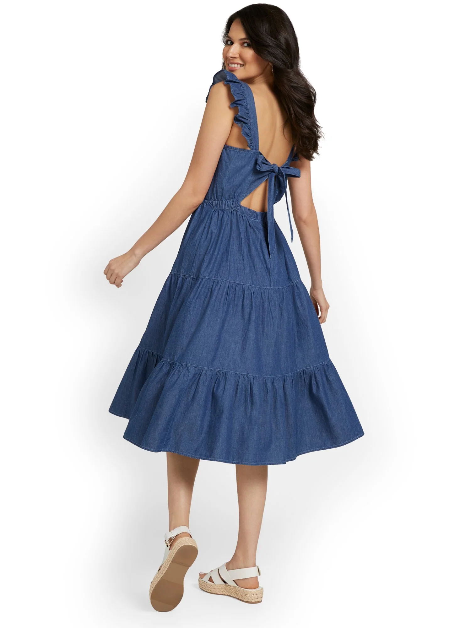 Flutter-Sleeve Chambray Dress - Image 4