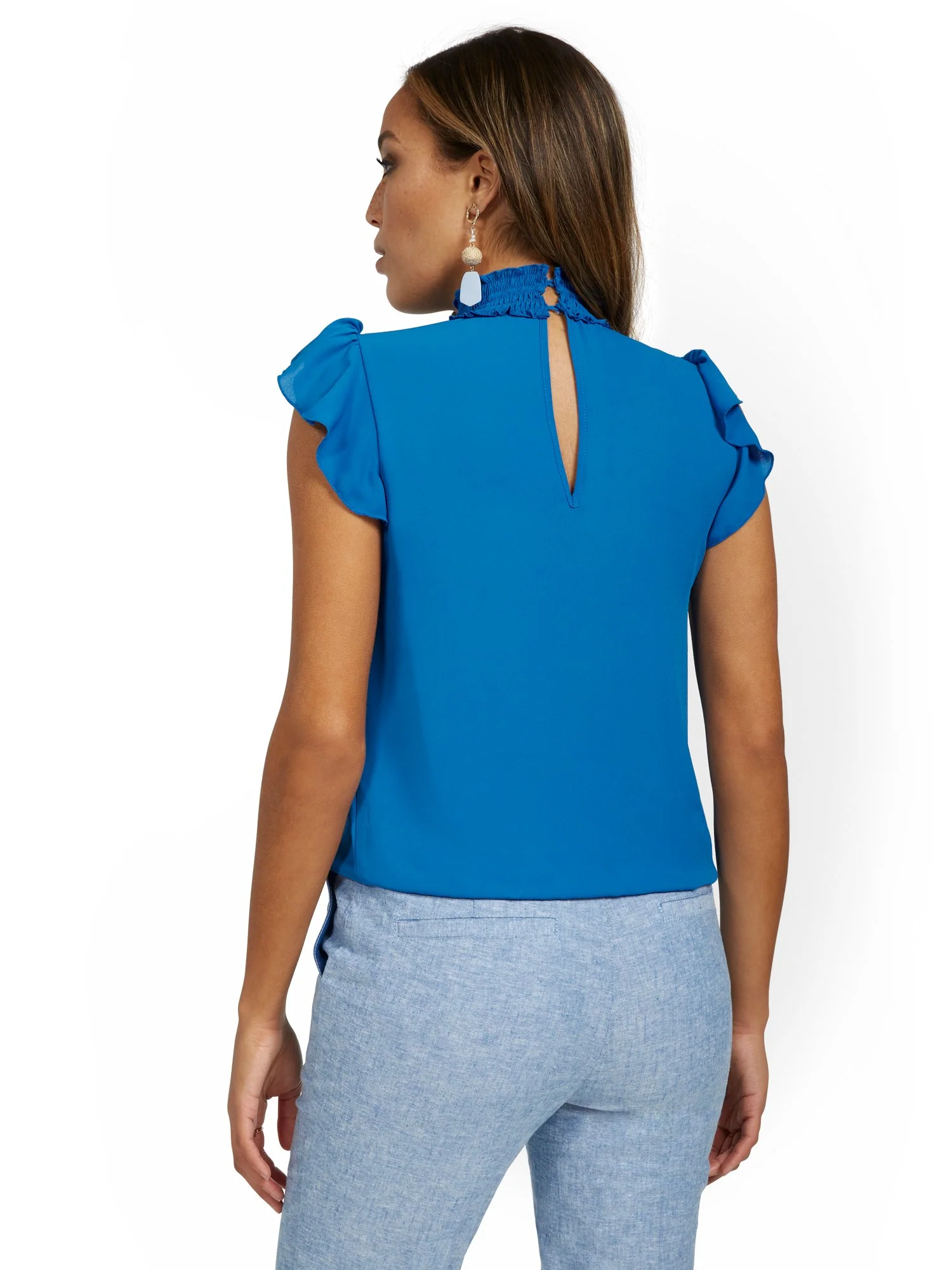 Flutter-Sleeve Smockneck Blouse - Image 3