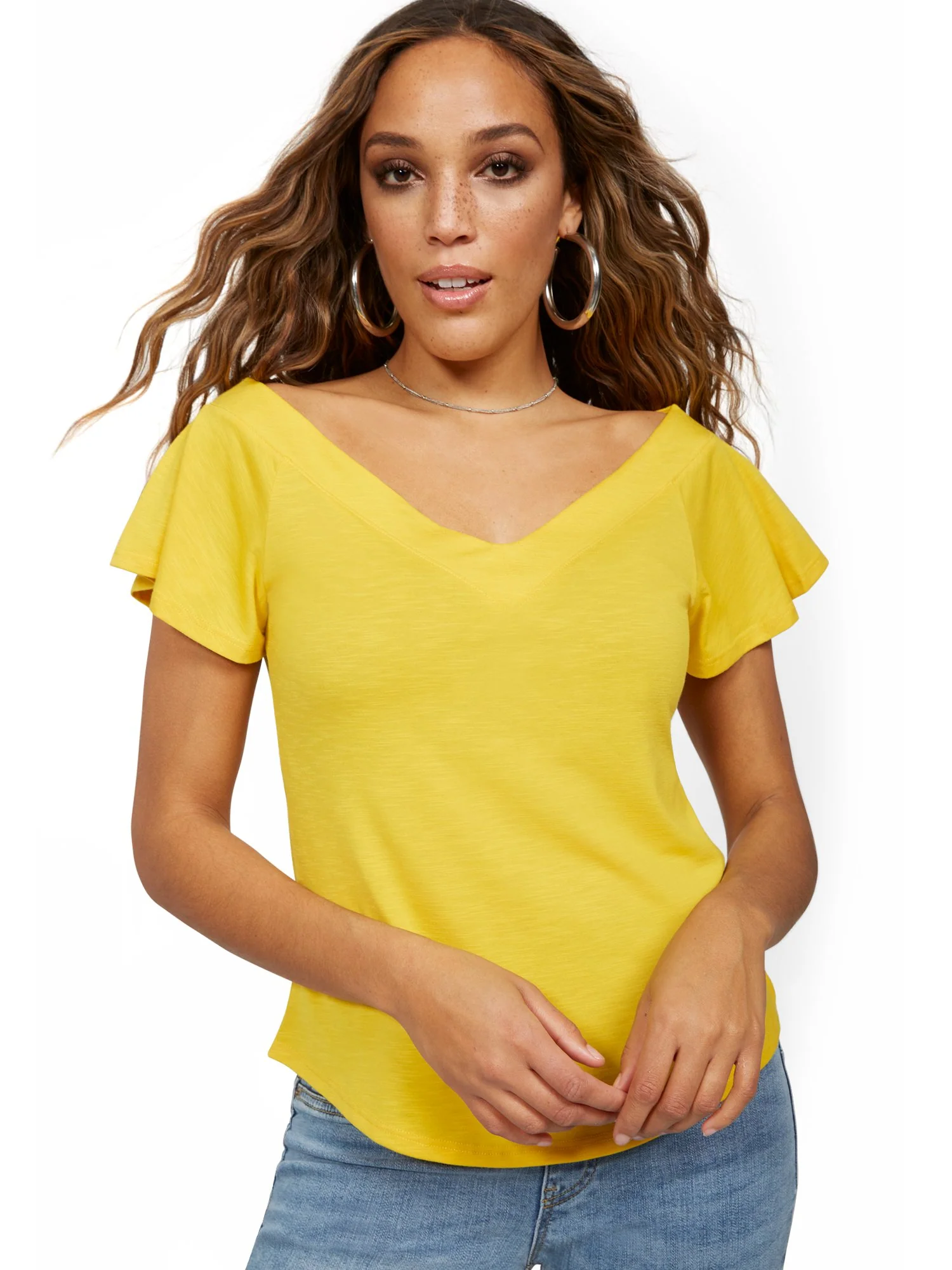 Flutter-Sleeve V-Neck Tee - Image 23