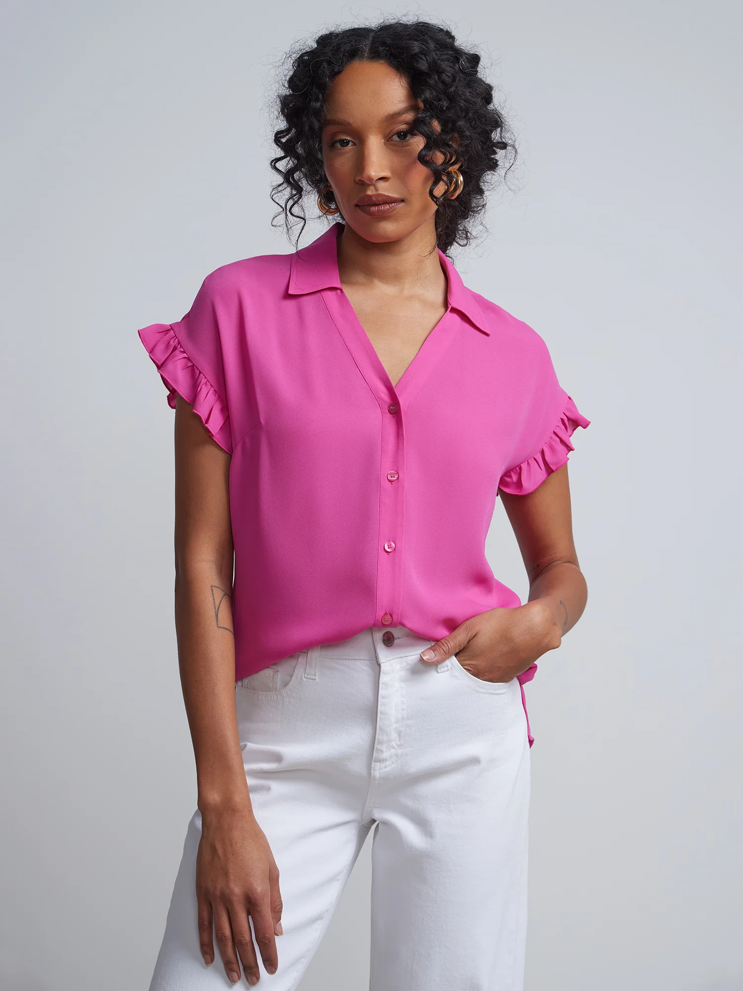 Flutter-Trim Button-Front Blouse - Image 24