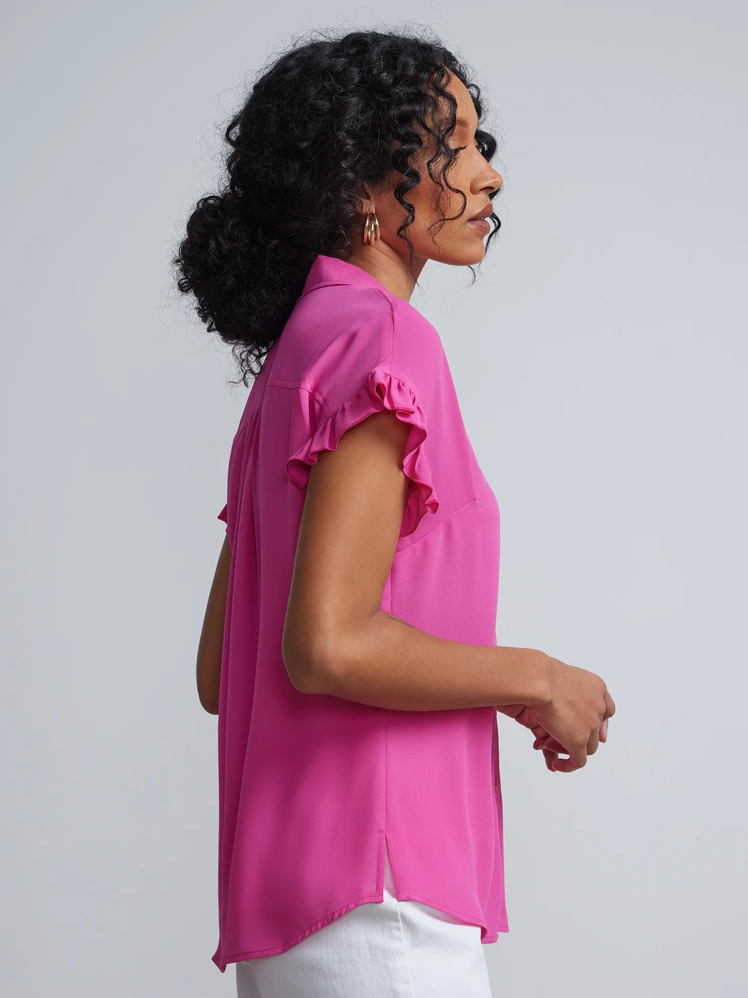 Flutter-Trim Button-Front Blouse - Image 25