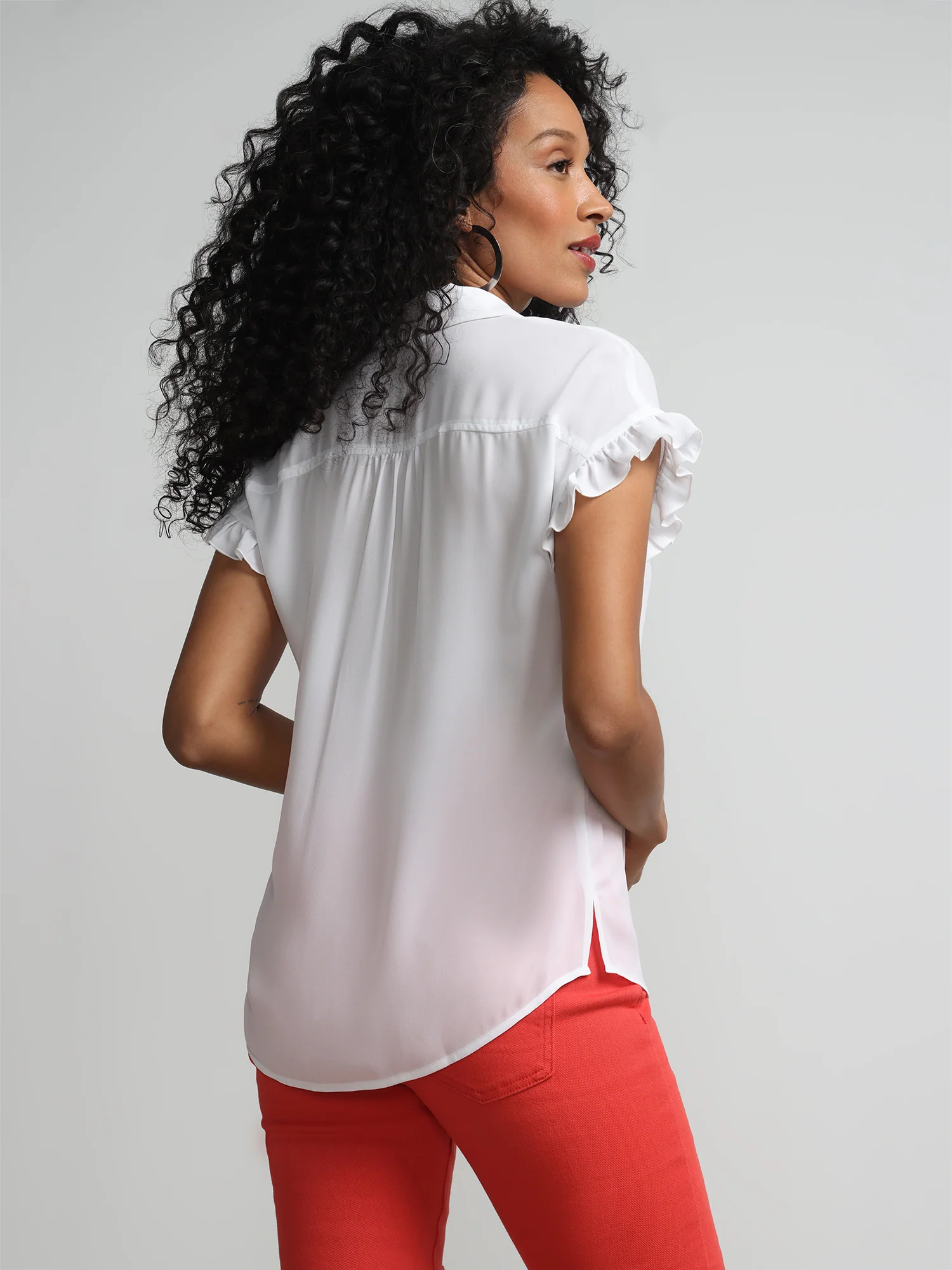 Flutter-Trim Button-Front Blouse - Image 3