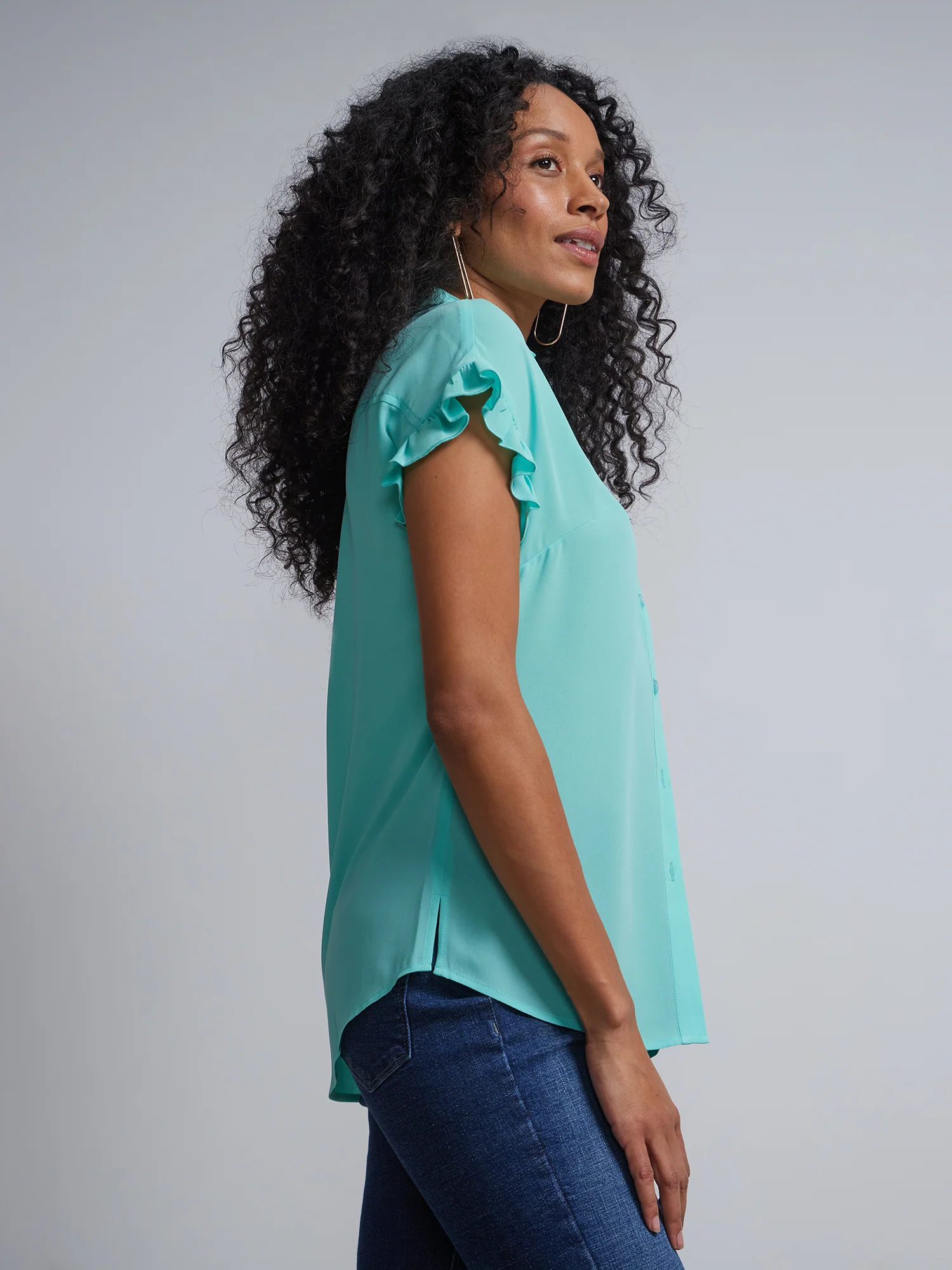 Flutter-Trim Button-Front Blouse - Image 7