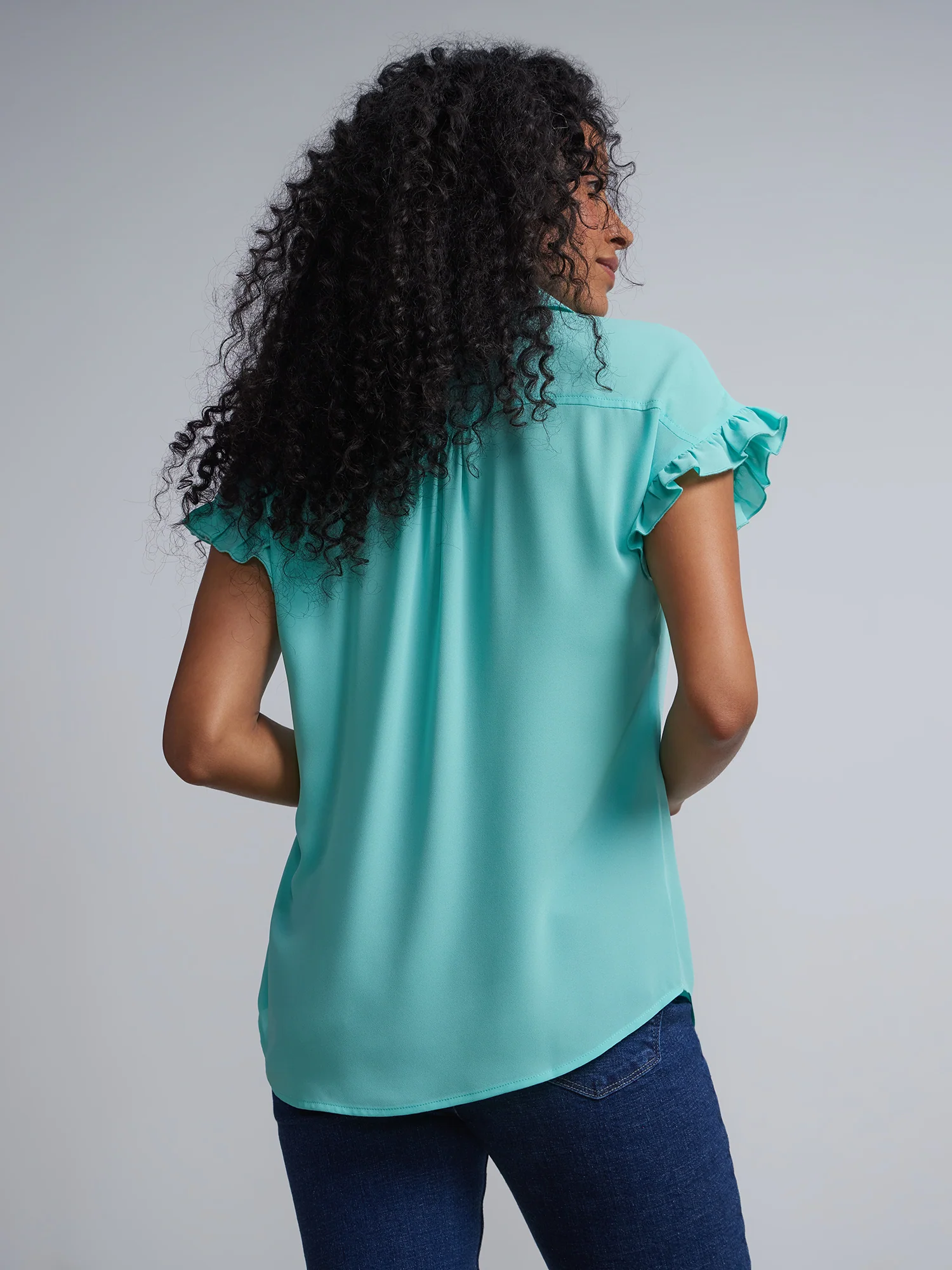 Flutter-Trim Button-Front Blouse - Image 8
