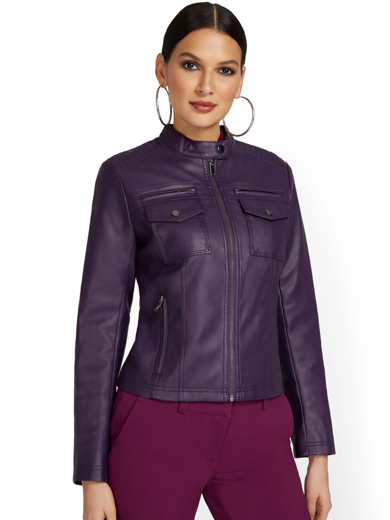 Four-Pocket Faux-Leather Jacket - Image 12