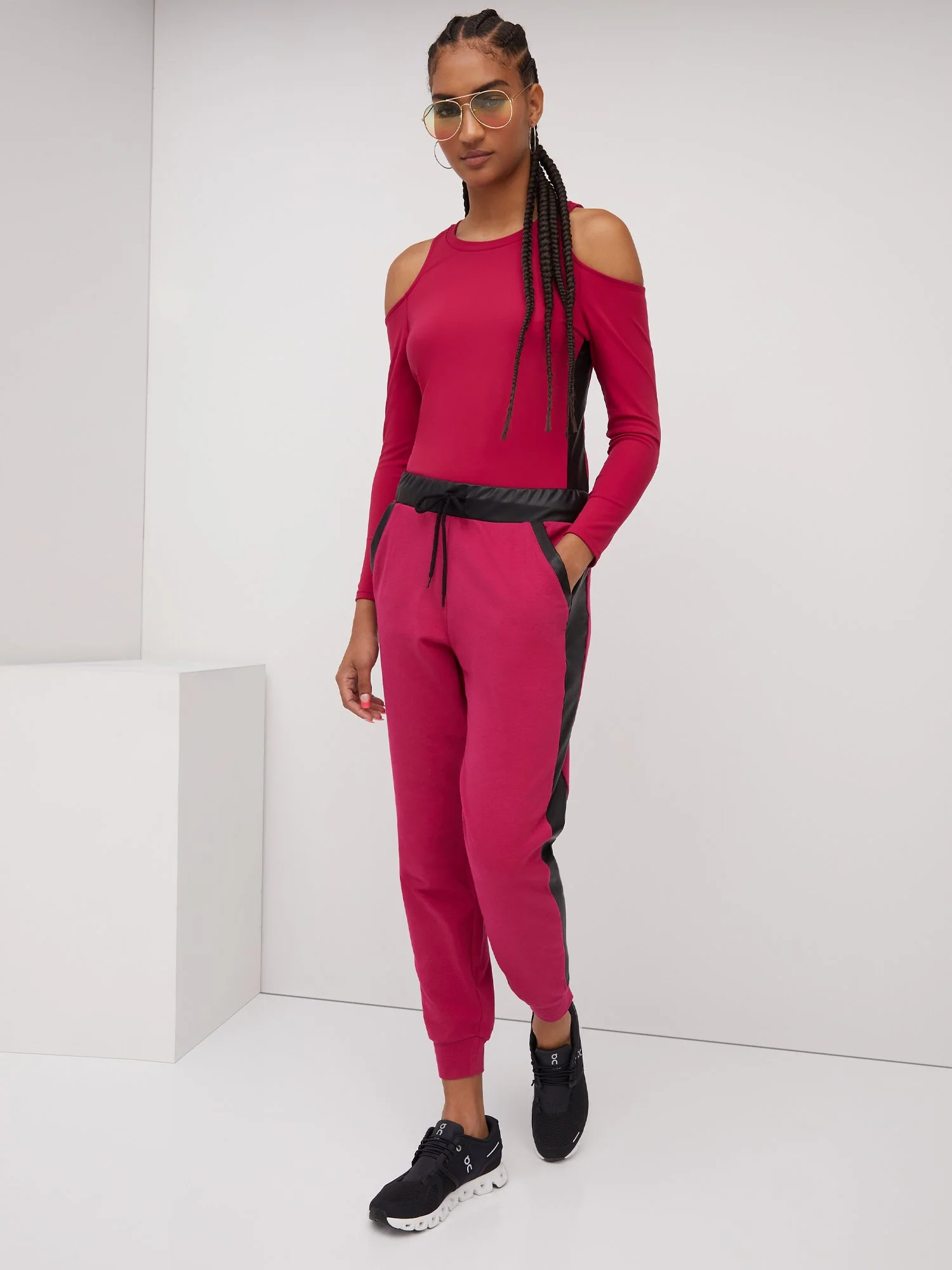 French Terry Faux-Leather Inset Jogger Pant
