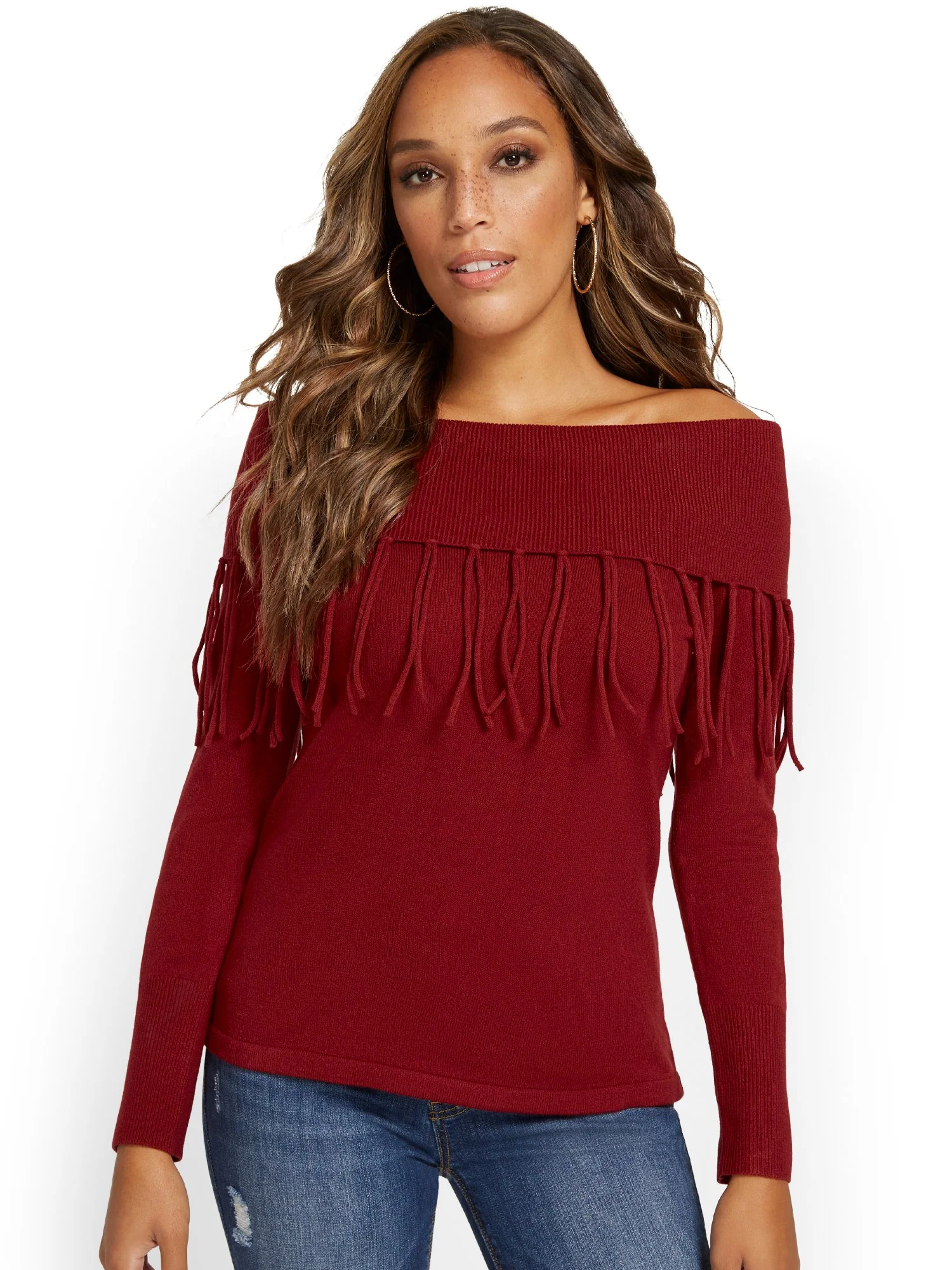 Fringe-Detail Off-The-Shoulder Sweater - Image 5