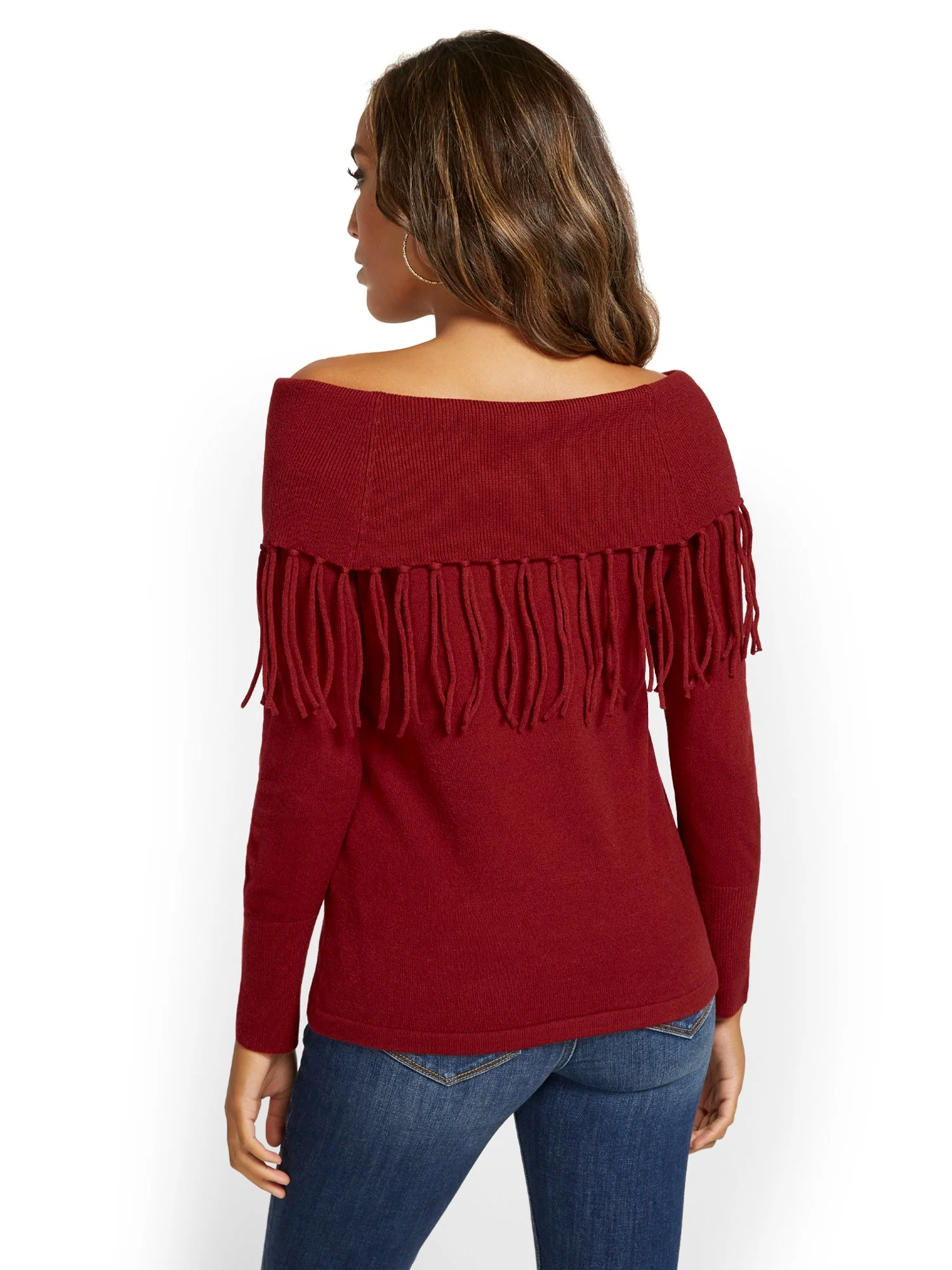Fringe-Detail Off-The-Shoulder Sweater - Image 6