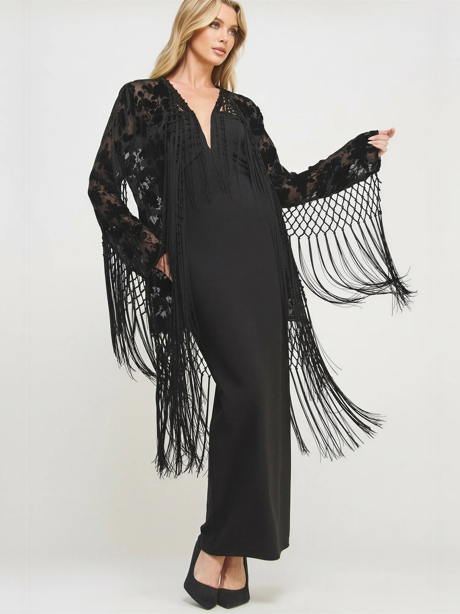 Fringe Duster Burnout Velvet Wrap