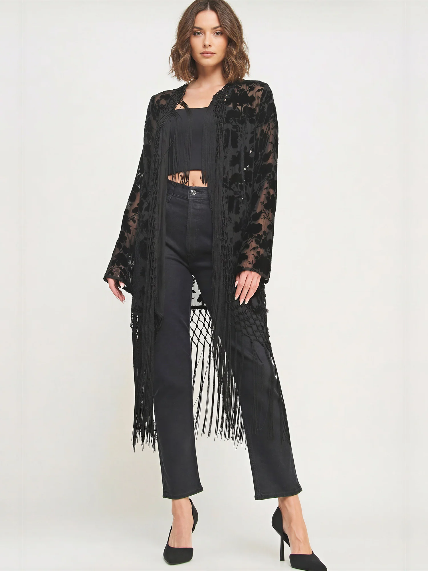 Fringe Duster Burnout Velvet Wrap - Image 3