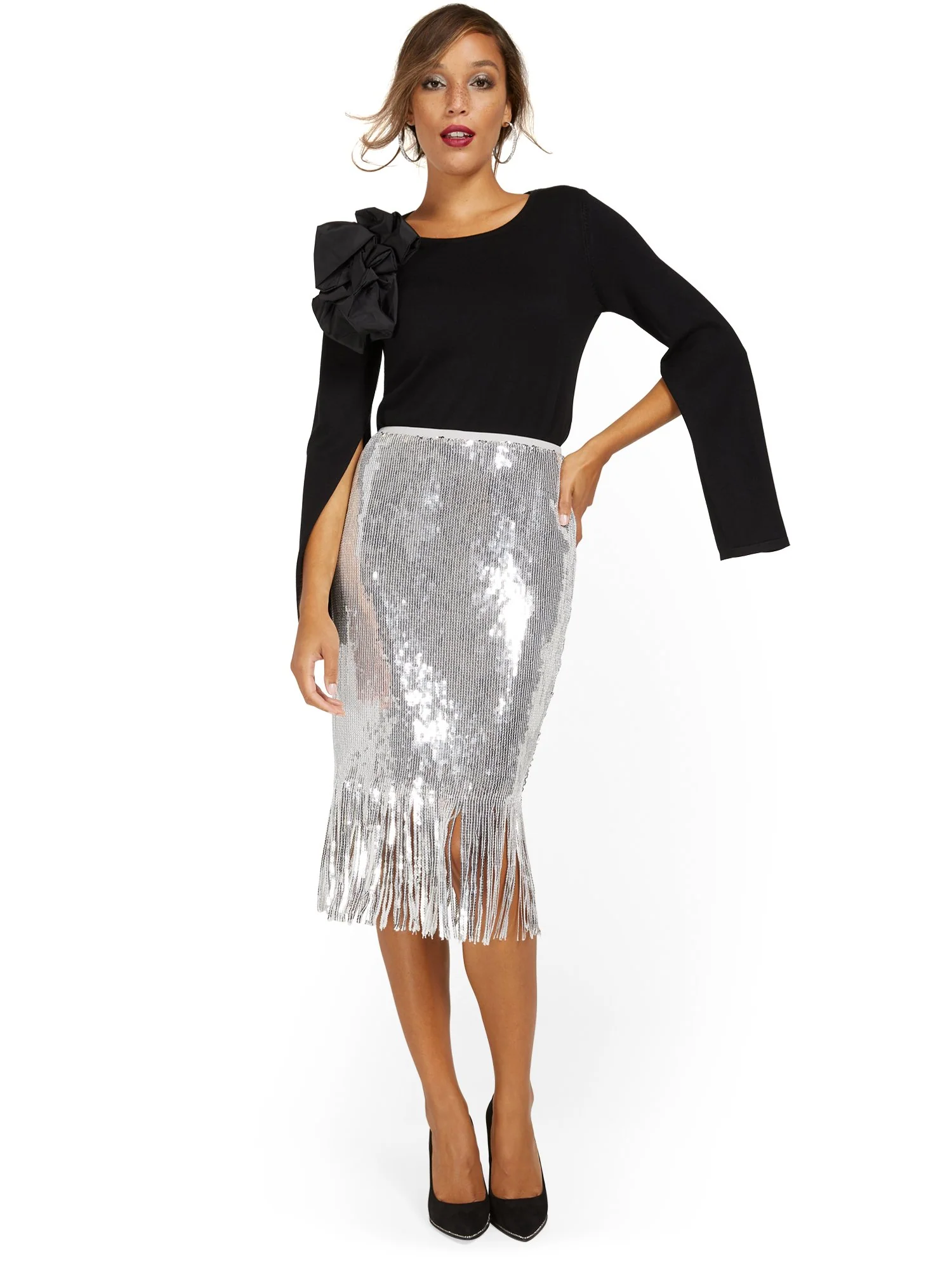 Fringe Sequin Pencil Skirt - Image 4