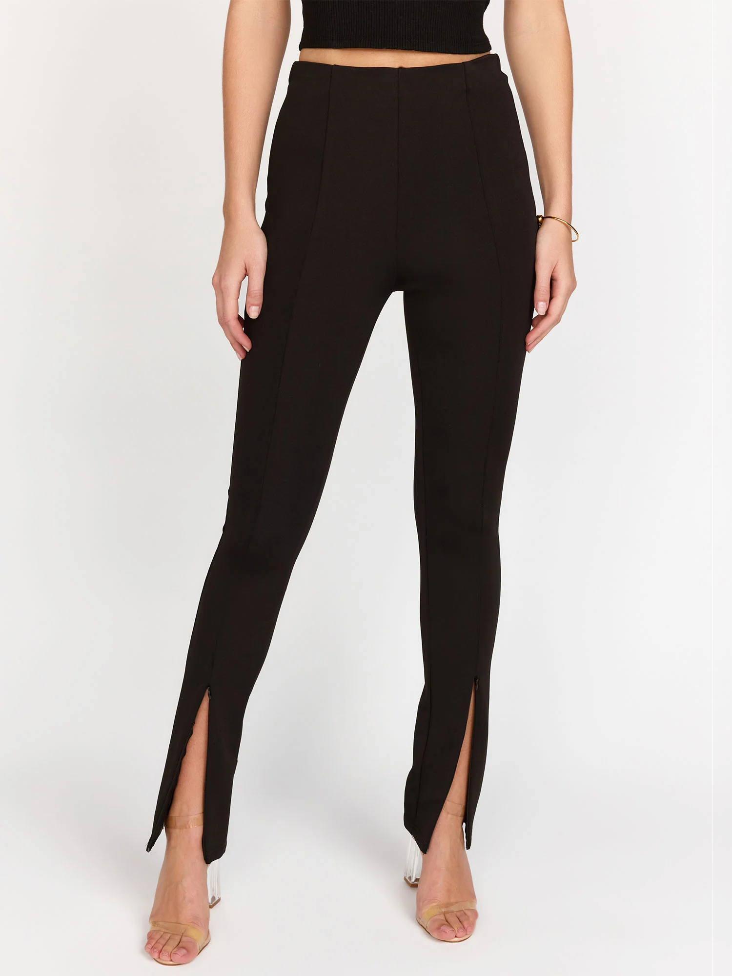 Front Slit Straight Leg Zipper Ponte Pant - Aaron & Amber