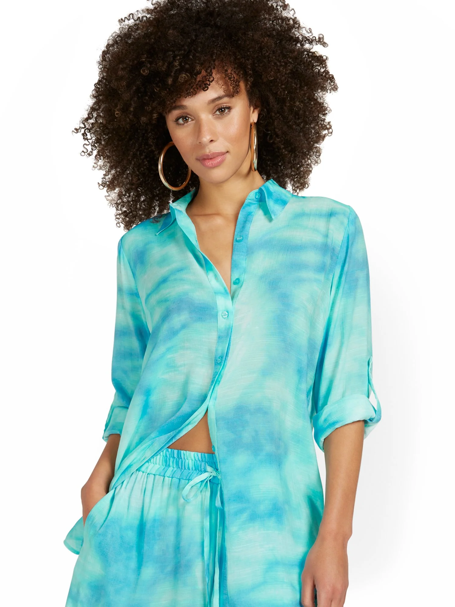 Gauze Oversized Long-Sleeve Tie-Dye Shirt - Image 6