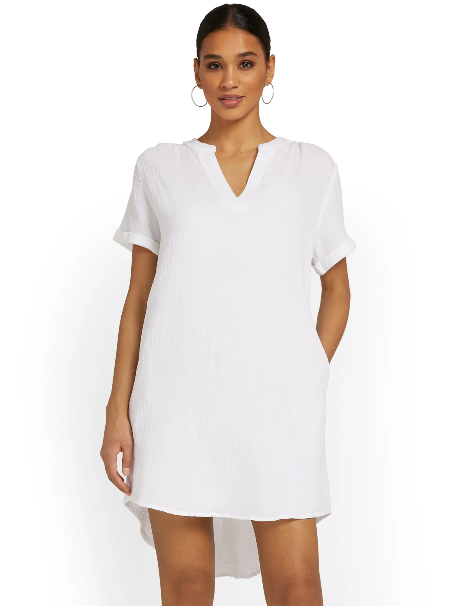 Gauze Split-Neck Dress - Optic White - Image 2