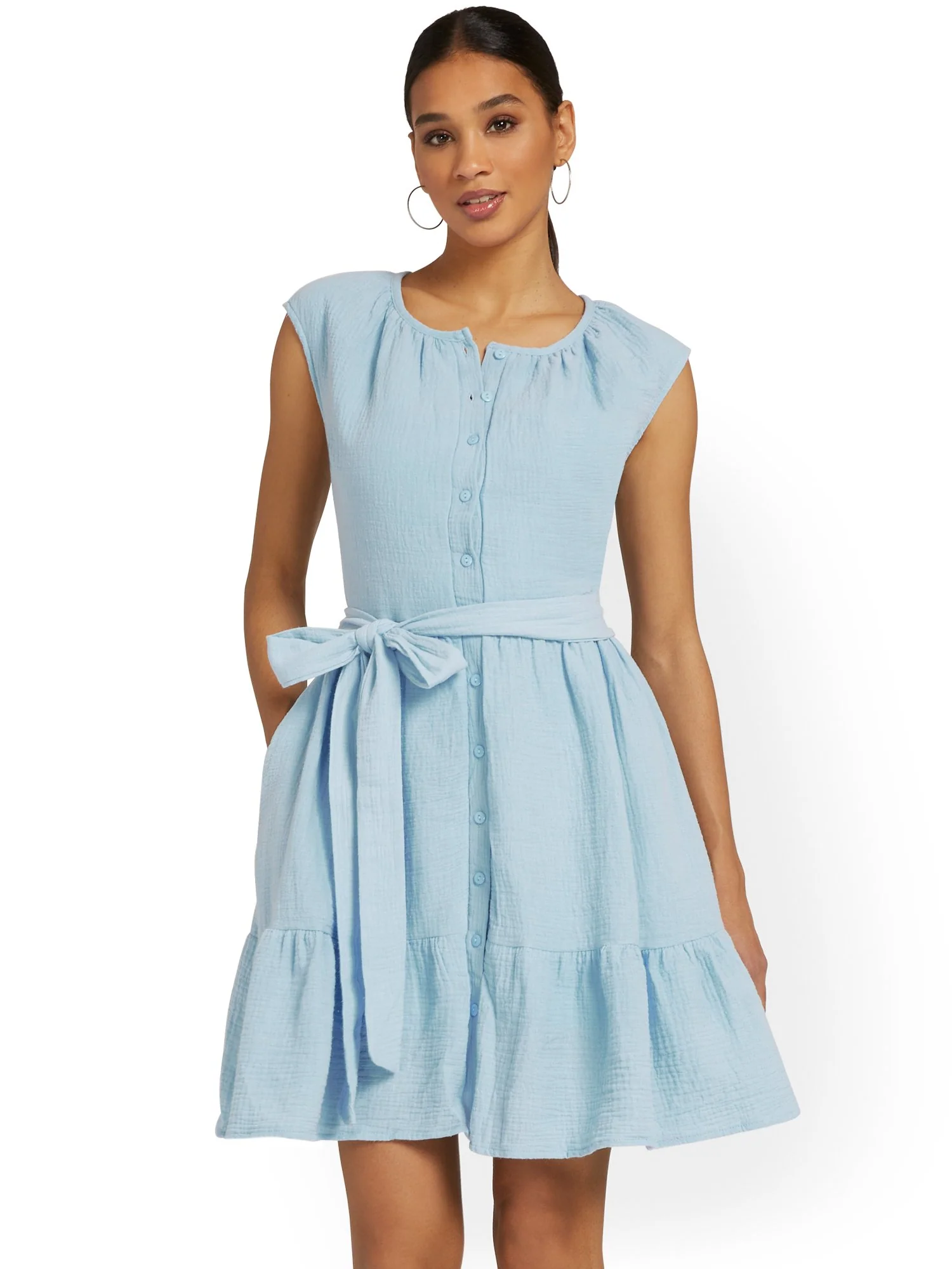 Gauze Tie-Waist Shirtdress - Image 5
