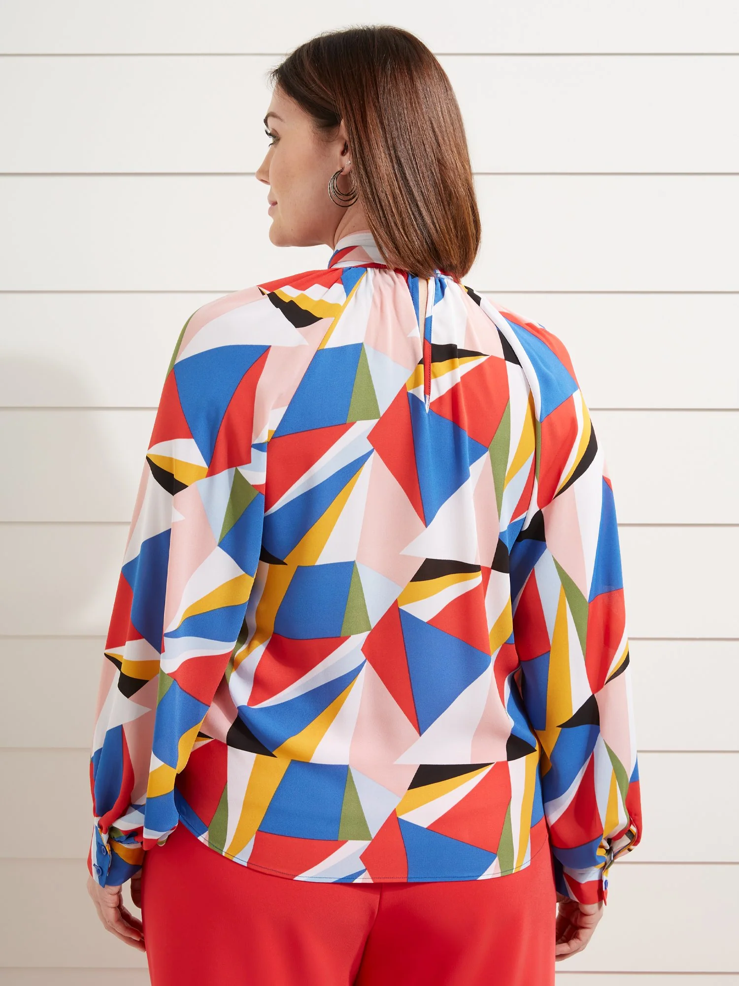 Geometric-Print Bow-Neck Blouse - Image 3