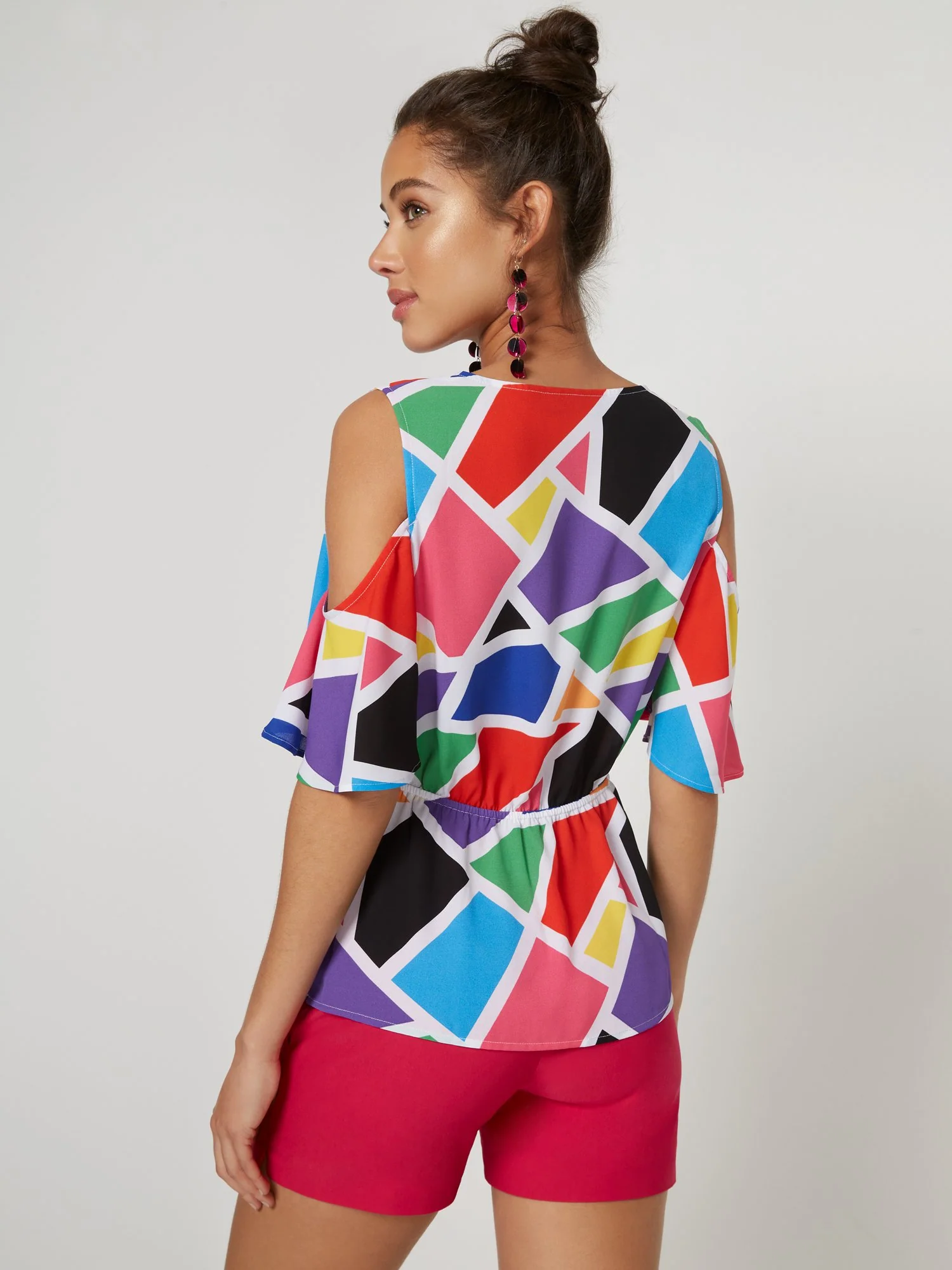 Geometric-Print Cold-Shoulder Top - Image 3