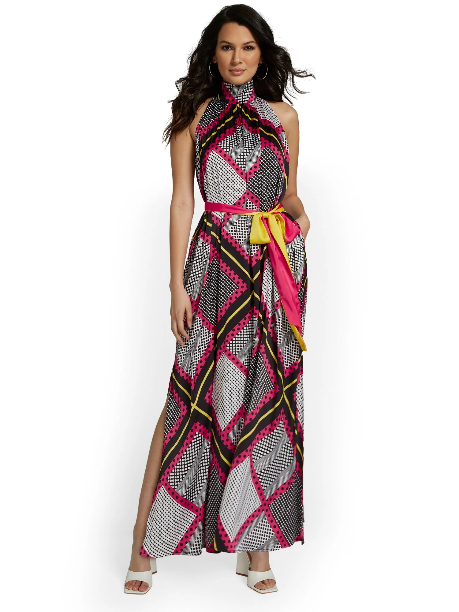 Geometric-Print Halterneck Maxi Dress - Image 2