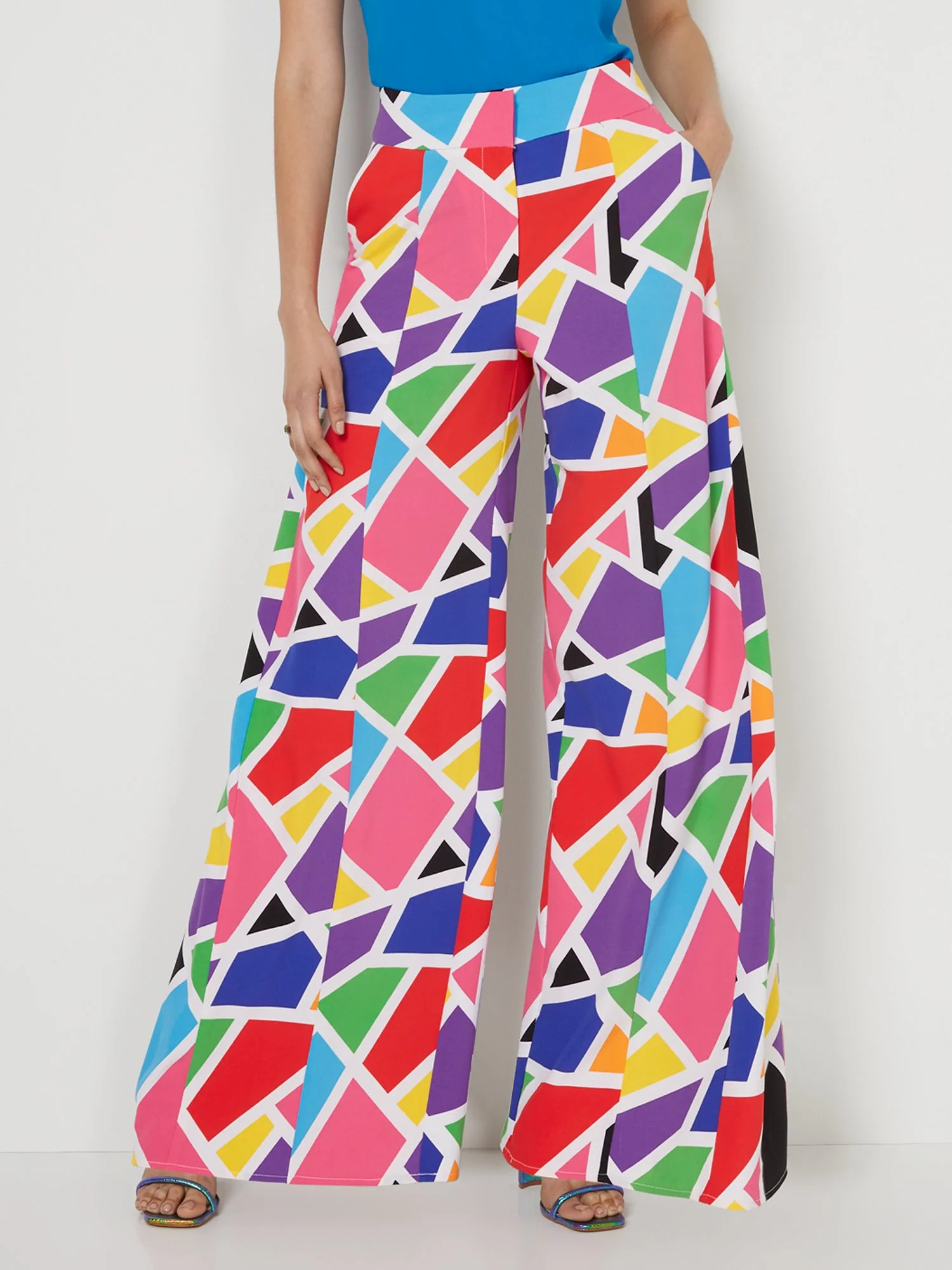 Geometric-Print High-Waisted Wide-Leg Pant