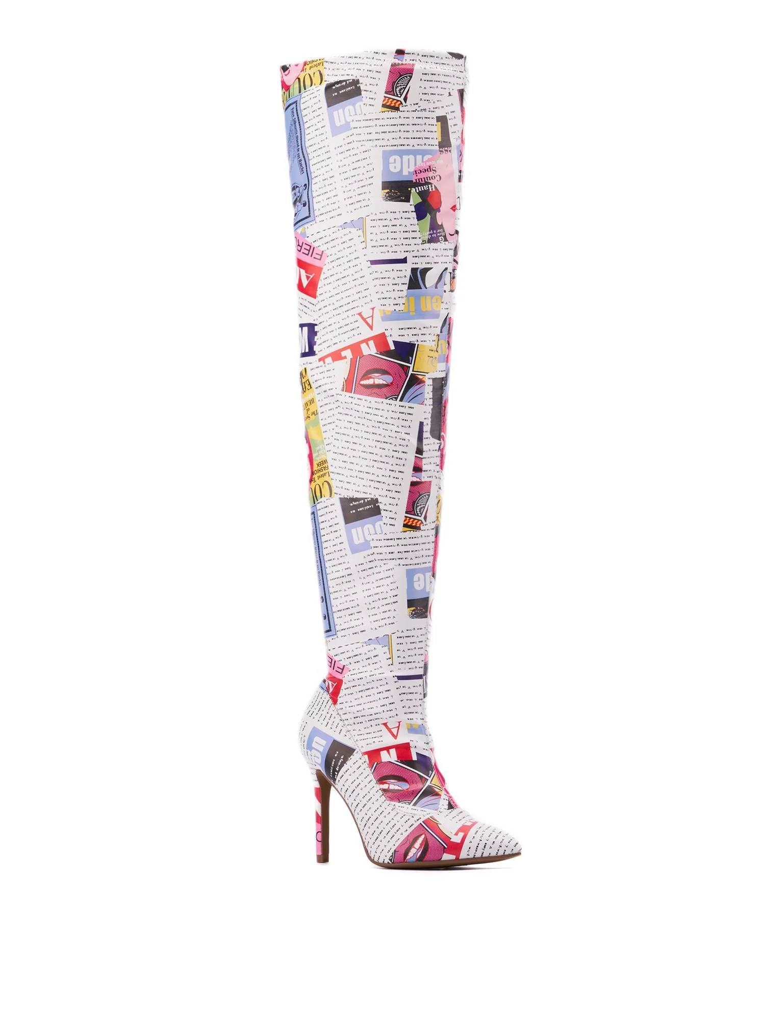 Gia Thigh High Boot - Newspaper Print