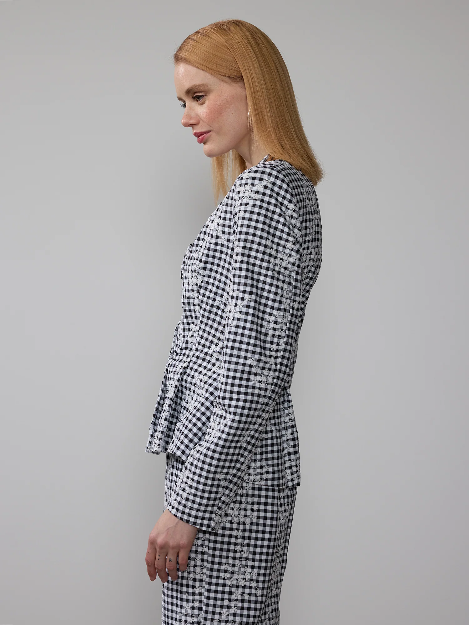 Embroidered Gingham Peplum Jacket - Image 2